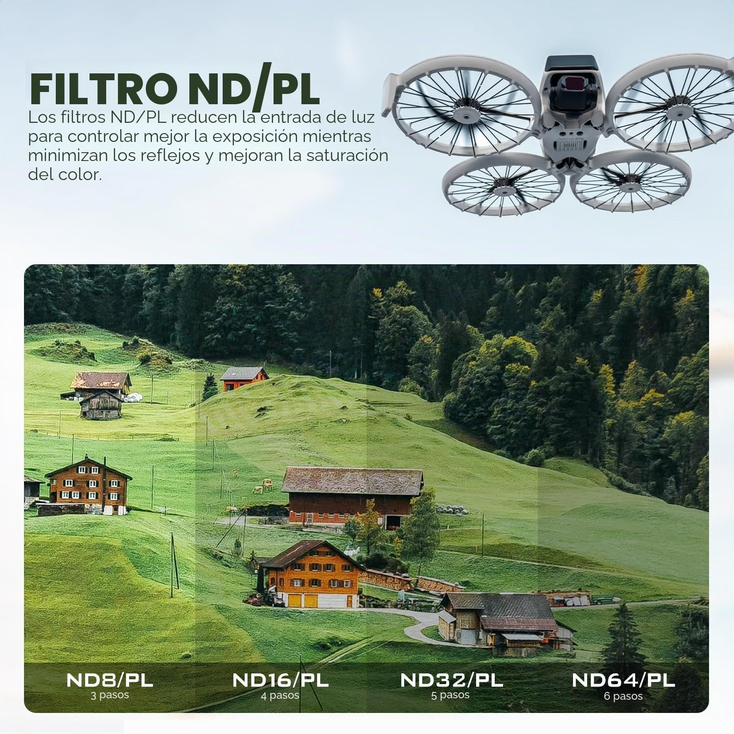 Freewell Kit de Filtro Bright Day para dji Lito X1/Flip Drone ND8/PL, ND16/PL, ND32/PL, ND64/PL, ND1000, UV para Control de luz y reducción de deslumbramiento