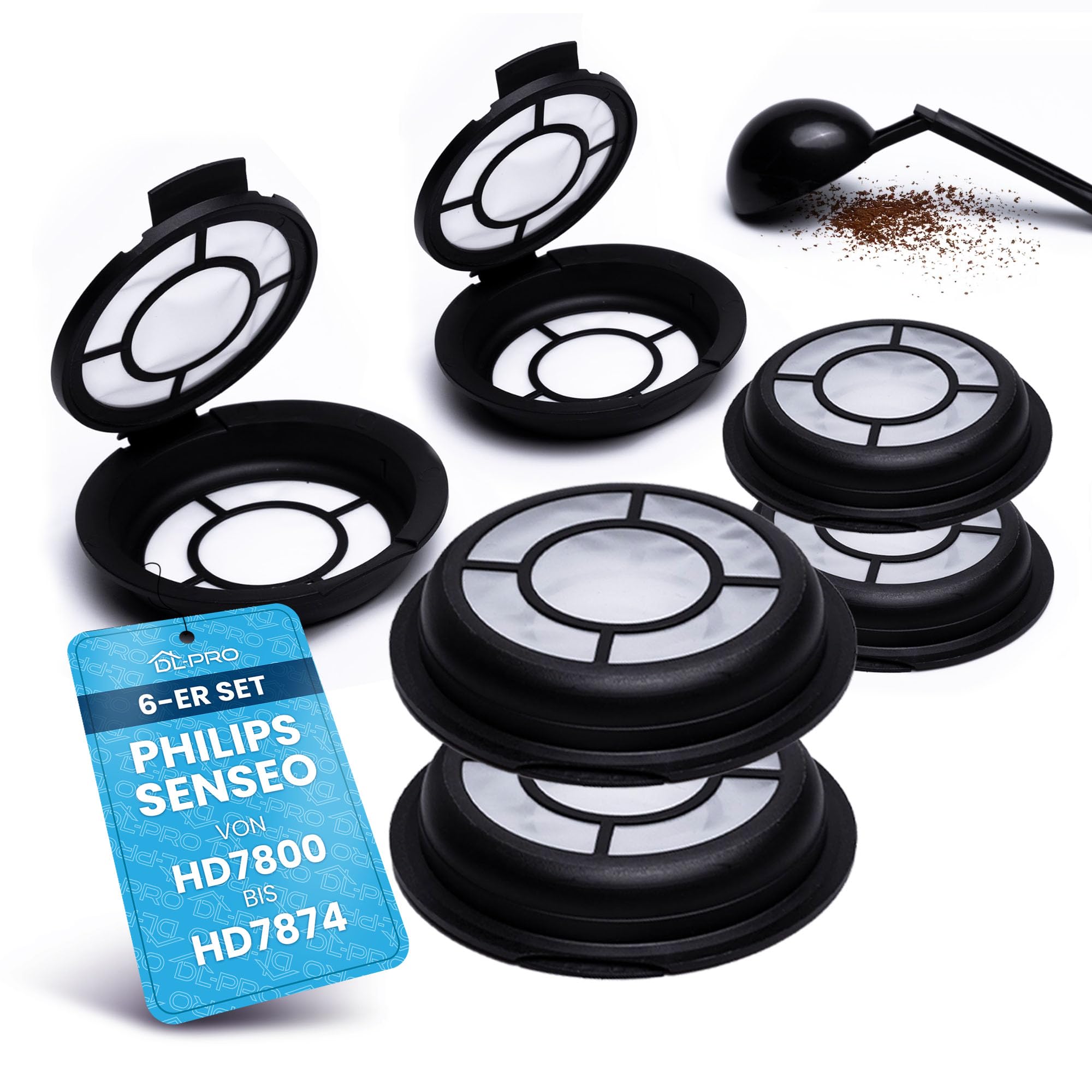 6 x Coffee Pads Coffee Filter for Melitta 180424 Refillable Permanent Pad Filter for Senseo Coffee Machine HD7800 to HD7874 4 with Coffee Powder Spoon