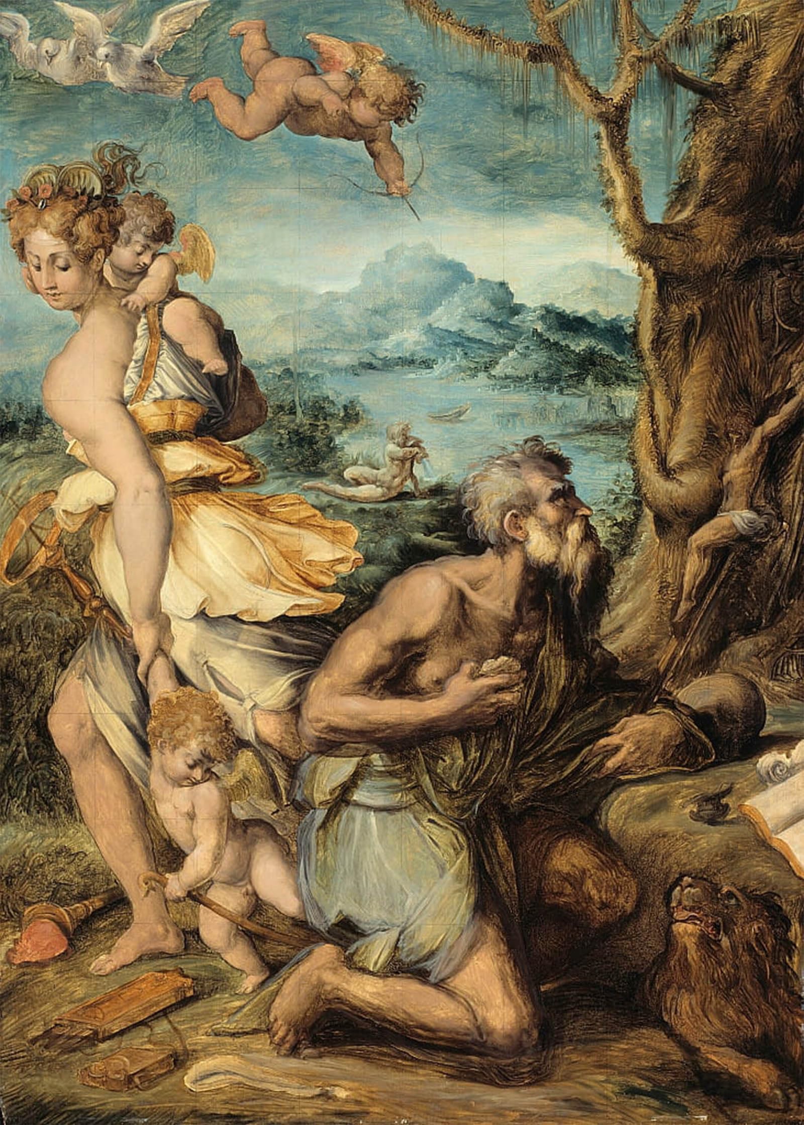 SERENDIPITP Retro Picture Poster Wall Art Pictures Painting the Temptation of Saint by Giorgio Vasari Wall Art Canvas Print for Wall Decor 60x90cm