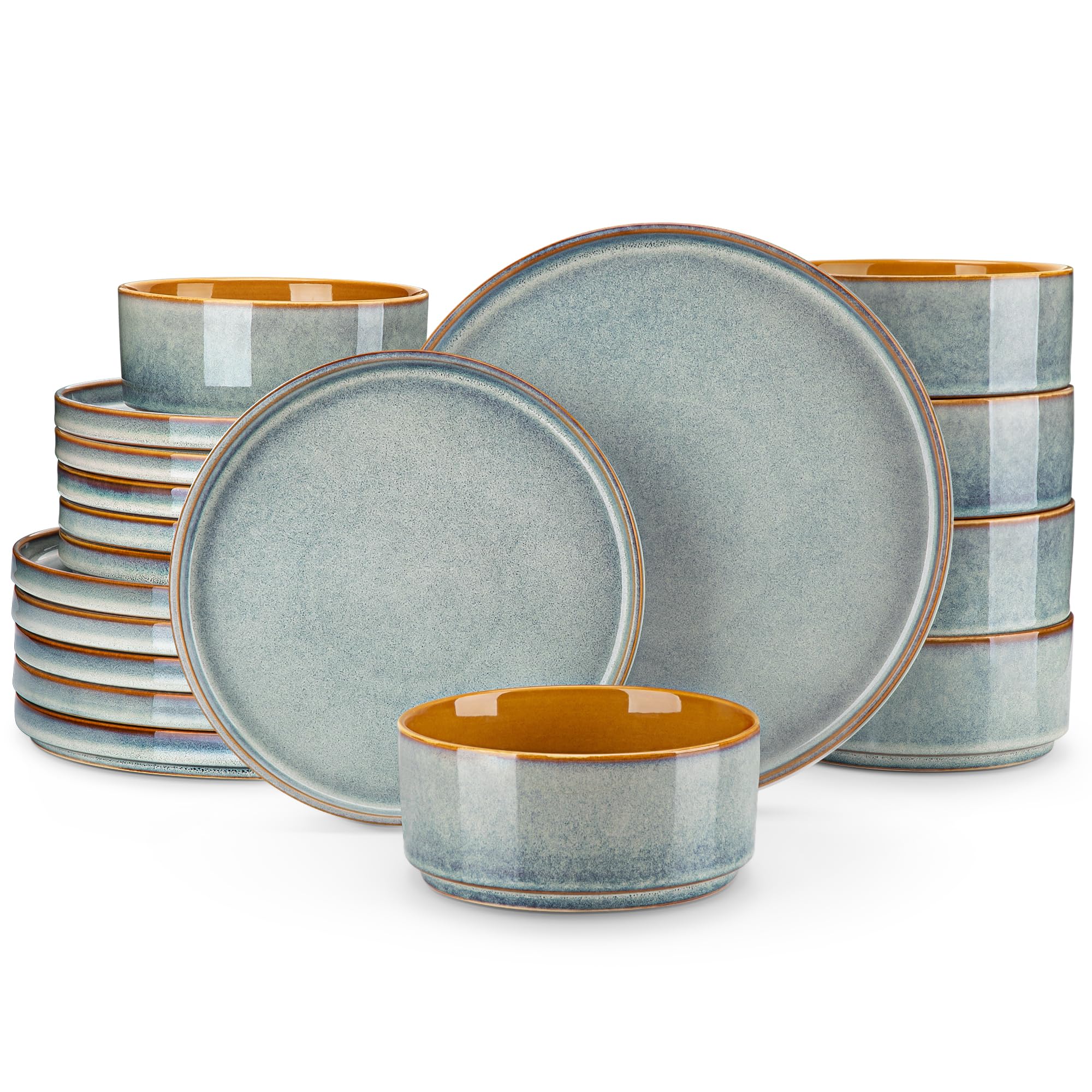 vancasso Onion Ceramic Plates and Bowls Sets, 18 Pieces Light Blue Dinnerware Sets for Kitchen, Reactive Glaze Dishes Set for 6, Dishwasher and Microwave Safe โ image 1