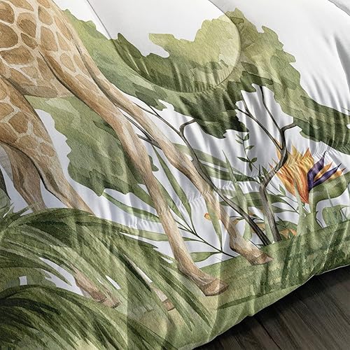 Miniatura 5 de QOOMO Edredón de monos jirafa elefante, tamaño Queen, juego de ropa de cama para niños de animales salvajes, juego de ropa de cama de 3 piezas con 2