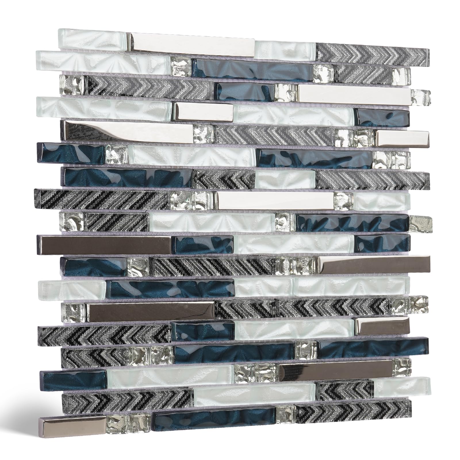 V-MOZZA blue glass and metal mosaic backsplash tile
