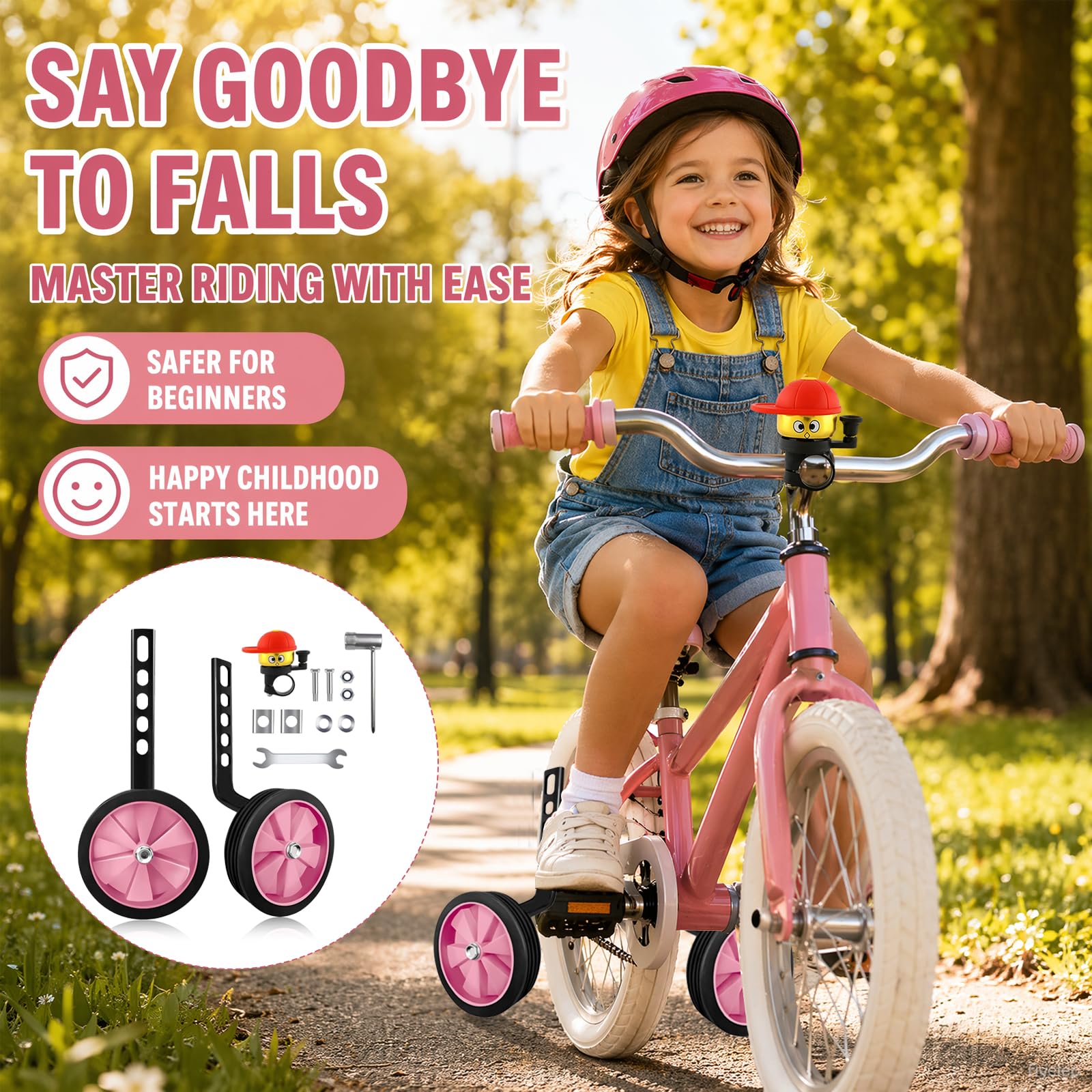 Stabilisateurs de vélo pour enfant réglables - Stabilisateurs universels pour vélo (rose)