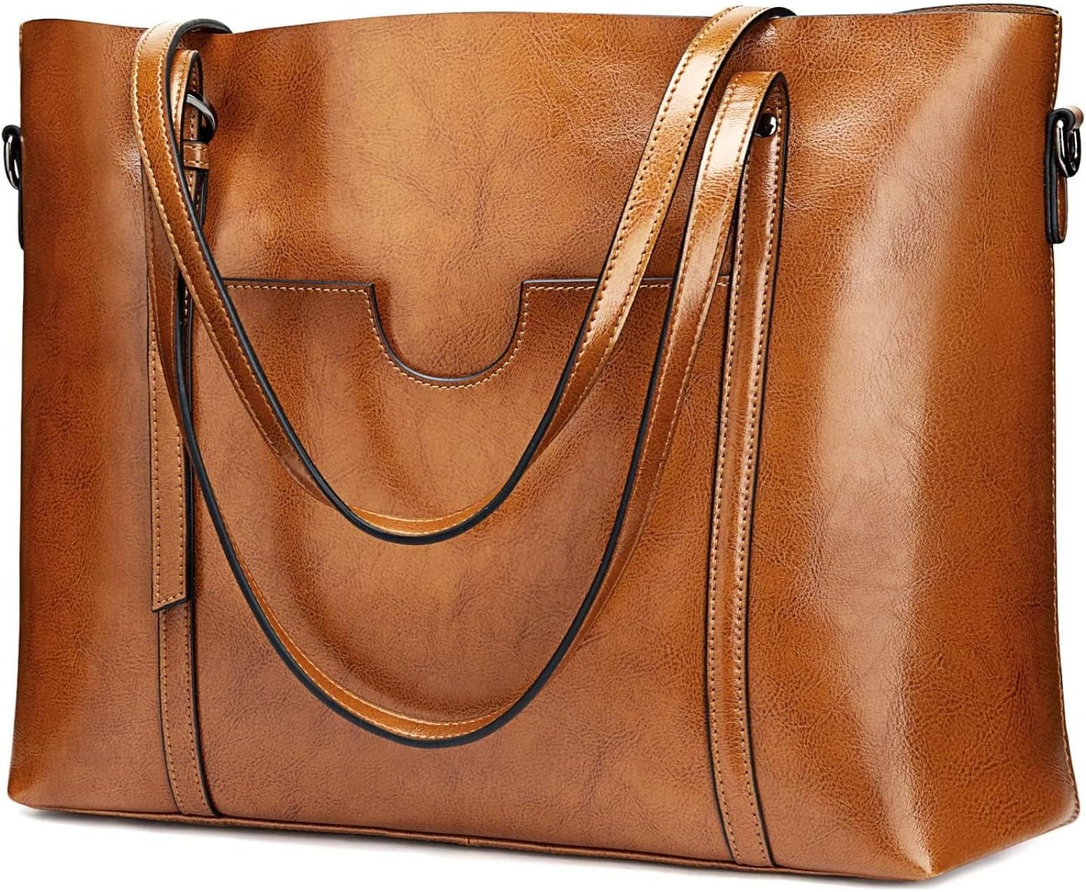 – Women's Vintage 3-Way Genuine Leather Tote Shoulder Bag Handbag Fashion Handbag Messenger Bag (Brown)(Size: L)