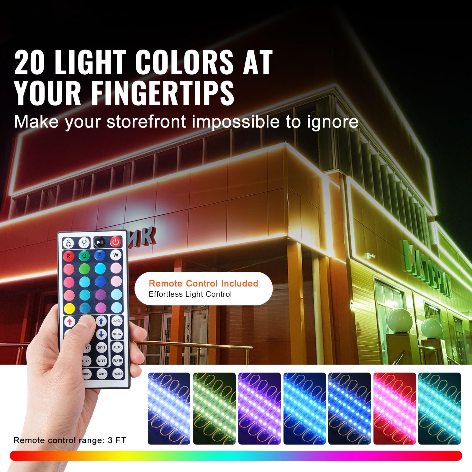 Happybuy 400PCS LED Storefront Lights, 207 ft, RGB 5050 SMD 3-LED Module Lights, Color Changing with Remote Control, Waterproof IP68 for Business Window Sign Advertising