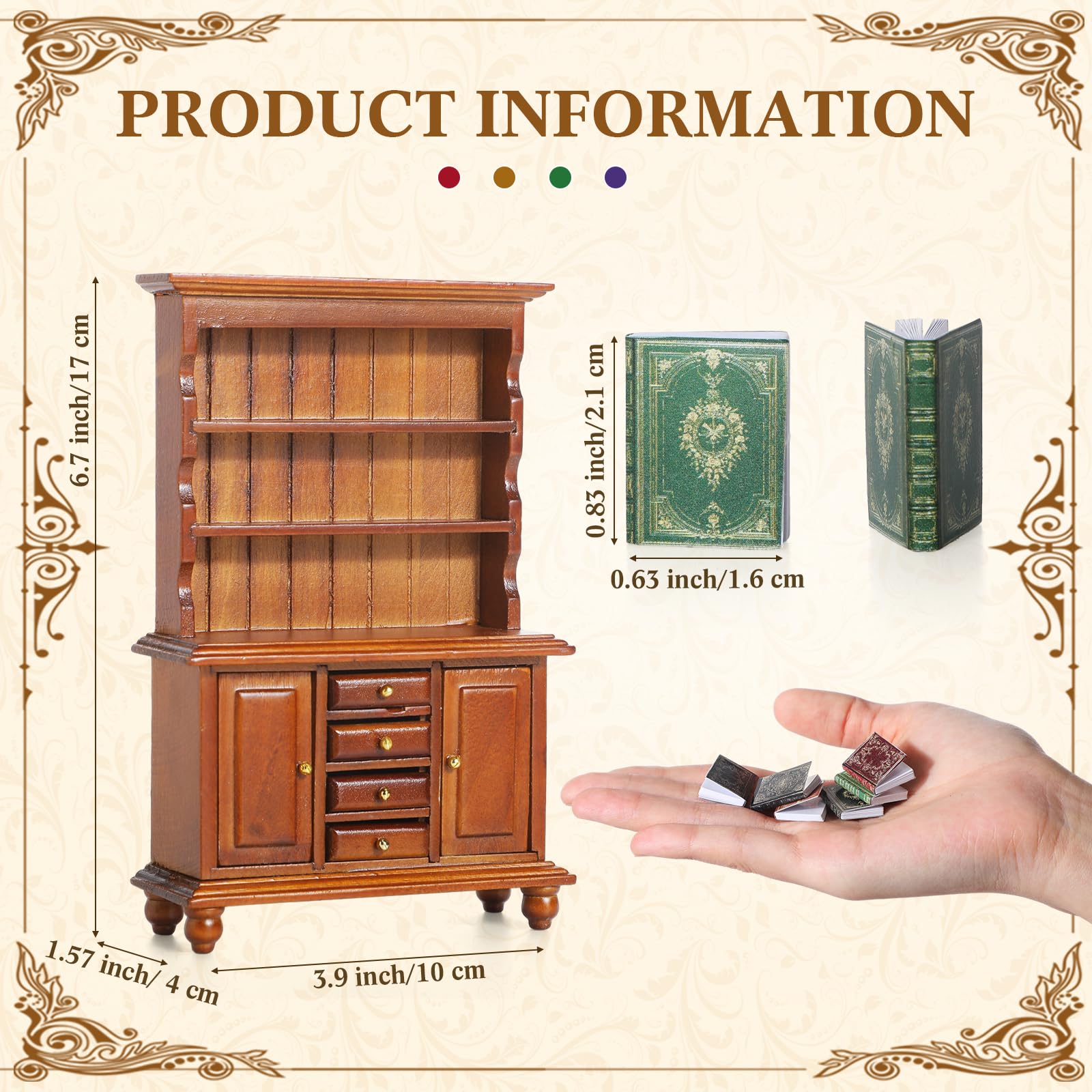 Chivertion 48 Pcs 1:12 Scale Dollhouse Miniatures Books with 1 Miniature Wooden Bookshelf Mini Bookcase Doll House Furniture Accessories for Mini Library Bedroom Decoration(Brown)