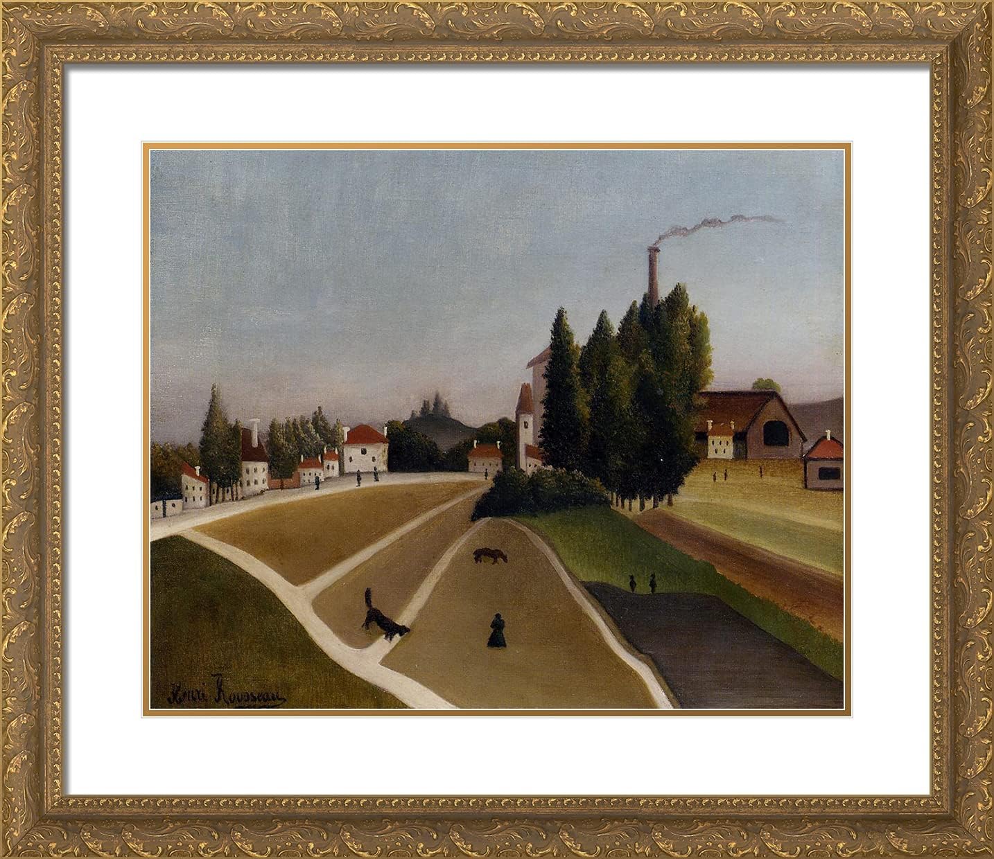 ArtDirect Rousseau, Henri 23x20 Gold Ornate Framed Art Print with Double Matting Titled: Landscape lll