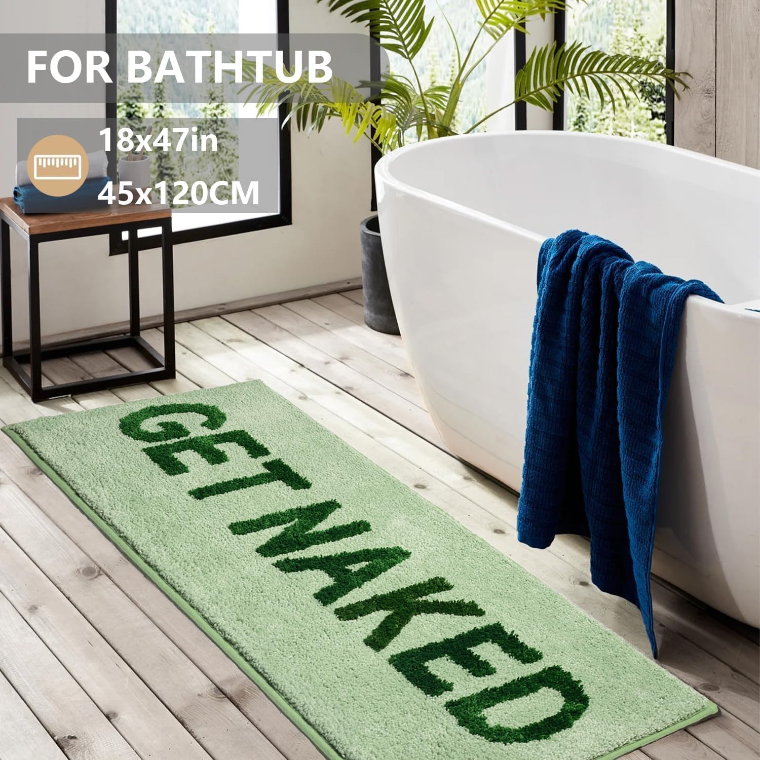 KOEXM Long Bathroom Rugs Runner 18" x 47" Get Naked Bath Mat Soft Absorbent Microfiber Sage Green Bath Rugs Non-Slip Shaggy Machine Washable Bath Mats for Bathroom Floor Shower Winter Home Decor