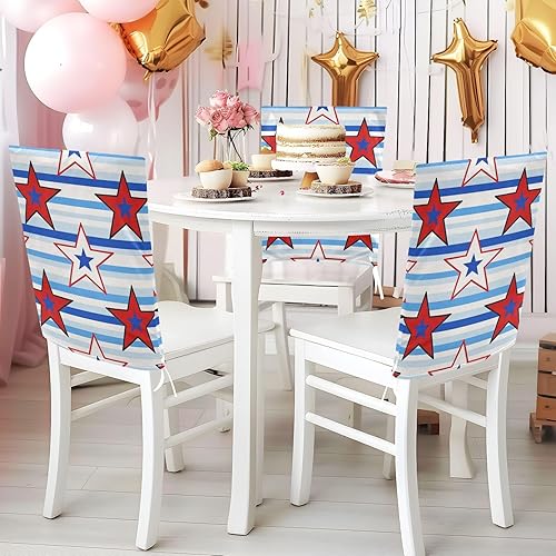 Miniatura 5 de Juego de 6 fundas decorativas para sillas de comedor retro con diseño de estrellas de rayas para sillas de comedor del 4 de julio, fundas suaves