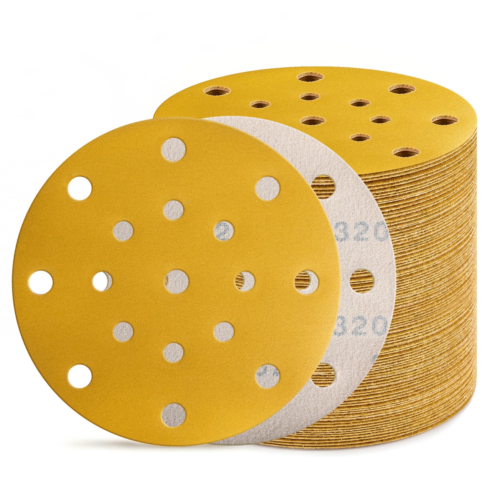80Pcs 150MM Sanding Discs 320 Grit, Hook and Loop Orbital Sandpaper
