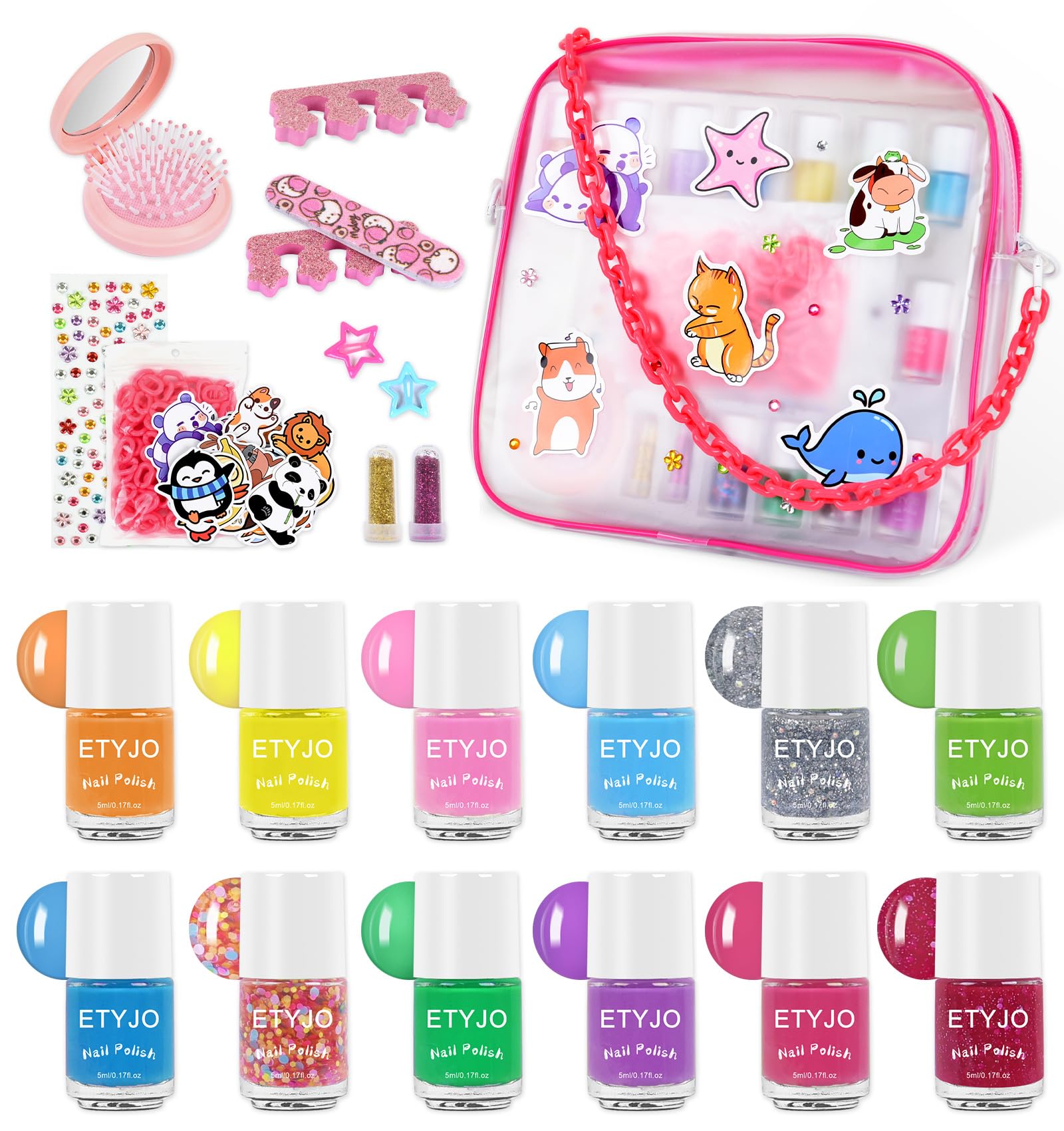 ETYJO kindernagellack Ungiftig Set - 12 Farben Wasserbasis Regenbogen Nagellack Kinder Peel Off Nagelset, Schnell Trocknend Nagellack Mädchen Perfekt Geschenke