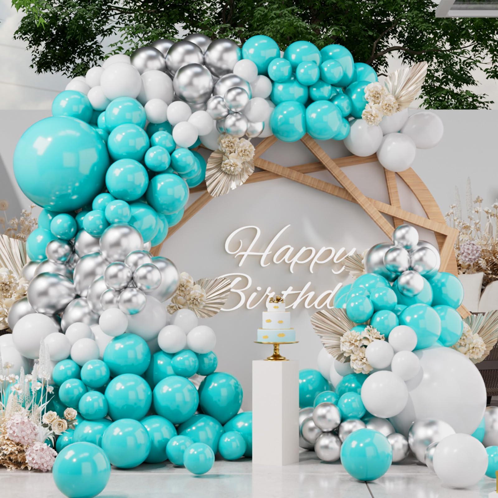 SUWEN 153Pcs Teal Blue Silver White Balloons Arch Kit — image 1