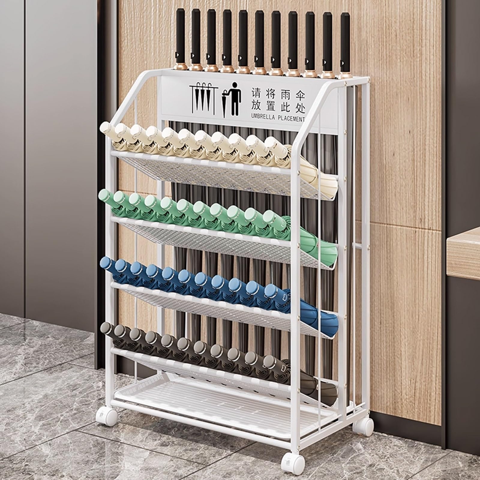Étagère de rangement contre les sols mouillés avec bac collecteur
