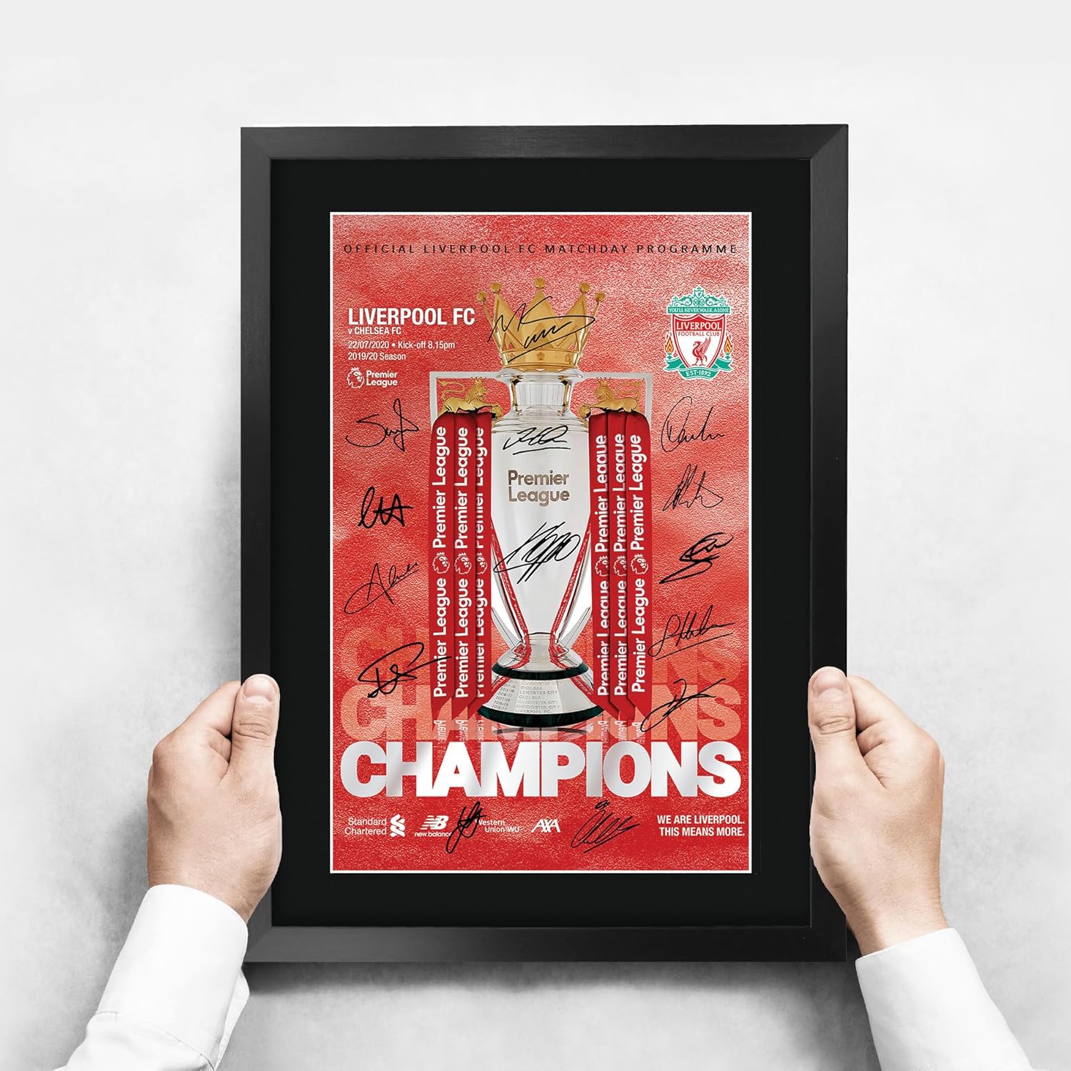HWC Trading Liverpool Premier League Champions 19-20 Programme 16 x 12 inch Printed Memorabilia Signed Autograph Poster for Soccer Fans and Supporters - 16" x 12" Framed