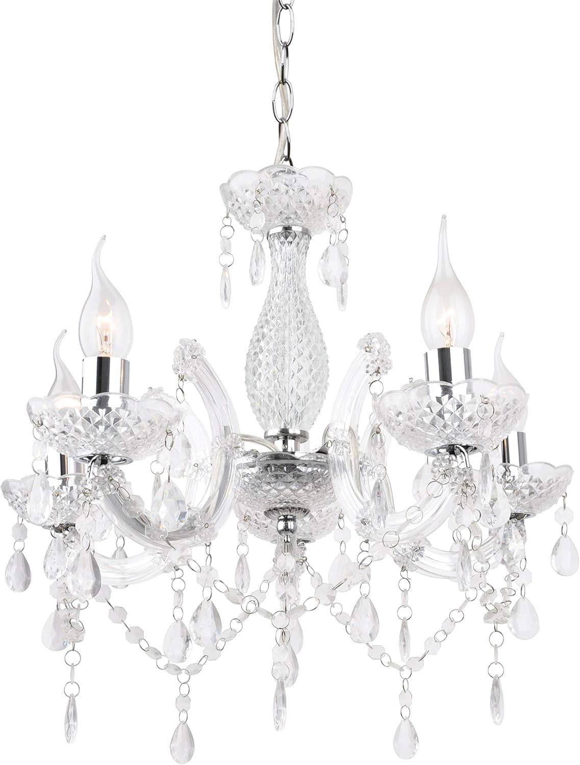 T&S 5 Light Chandelier,5 Lamp Pendant ,Chrome,Smoked.Acrylic Bedroom Living Room Ceiling Light … (Chrome) (Clear)