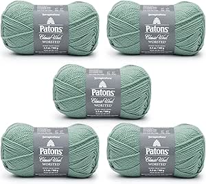 PATONS Classic Wool Basil Yarn - 5 Pack of 3.5oz/100g - Wool - 4 Medium - 210 Yards - Knitting/Crochet