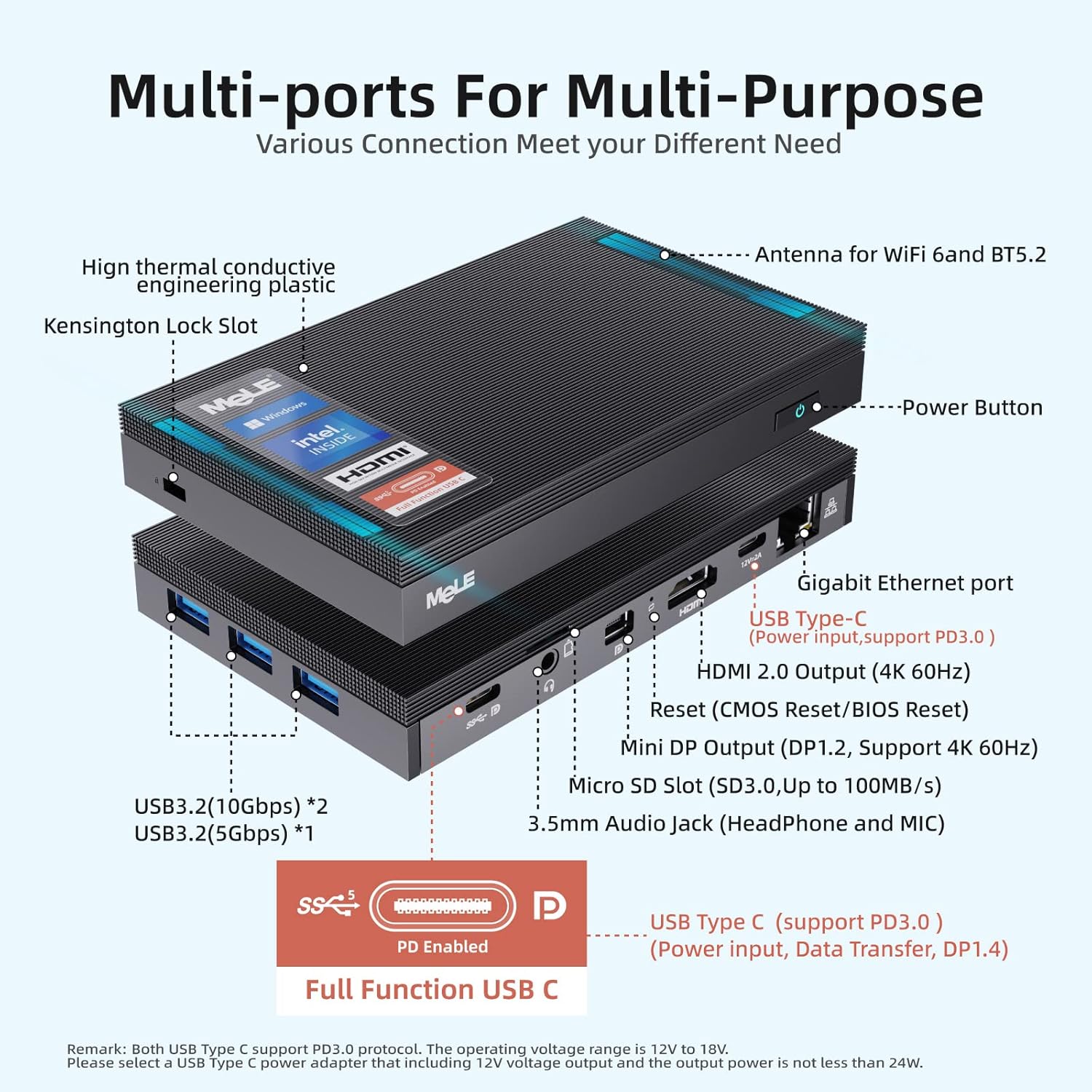 Buy MeLE Mini PC, Quieter3C Fanless Mini Computer N5105 8GB 128GB USBC Windows11Pro Micro PC