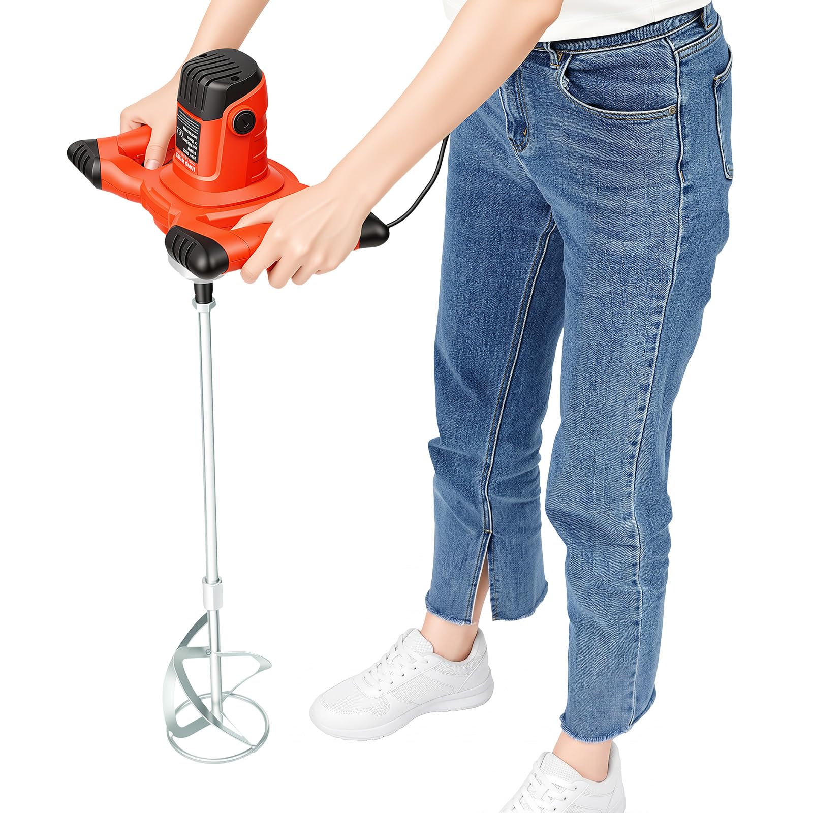 Hormigonera Portátil 1500W, Mezclador De Concreto Eléctrico 220V | Doble Aspa En S, Velocidad 330 A 930 RPM, Mezclador De Mortero Y Barro, Mango De Nylon Ergonómico, Astillero BTP, 12cm