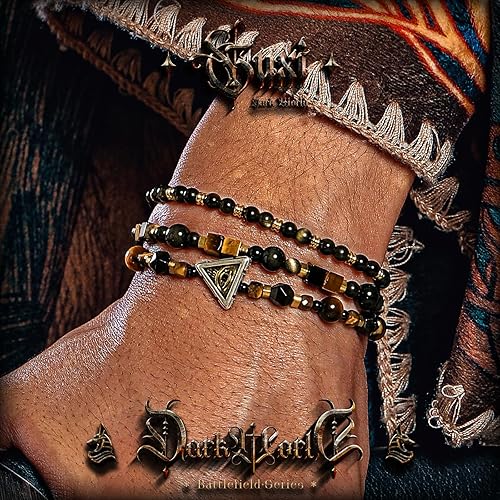 Miniatura 5 de GUXI -Lightwarden Pulseras de obsidiana rara irregulares multicapa para hombre, hechas a mano, ojo de tigre natural, pulsera de protección vintage,