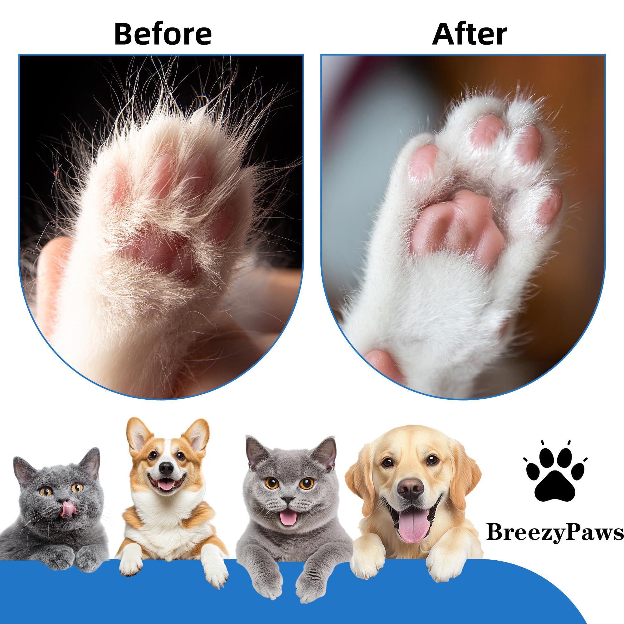 BreeyPaws Cat Clippers Dog Paw Trimmer Grooming Kit,4 in 1 Cat Shaver for matted Fur Claw Silent,Pet Shaver Trimmer for Dogs Cats Paws,2 Speed Battery Display Startup Locked USB Charge Cable (White) - Image 4