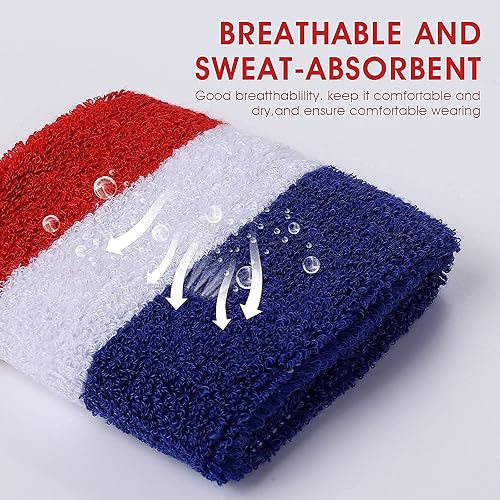 Miniatura 5 de ASTER Juego de 3 bandas para el sudor, juego de pulseras deportivas, incluye 1 diadema deportiva y 2 pulseras para el sudor, absorbe la humedad y