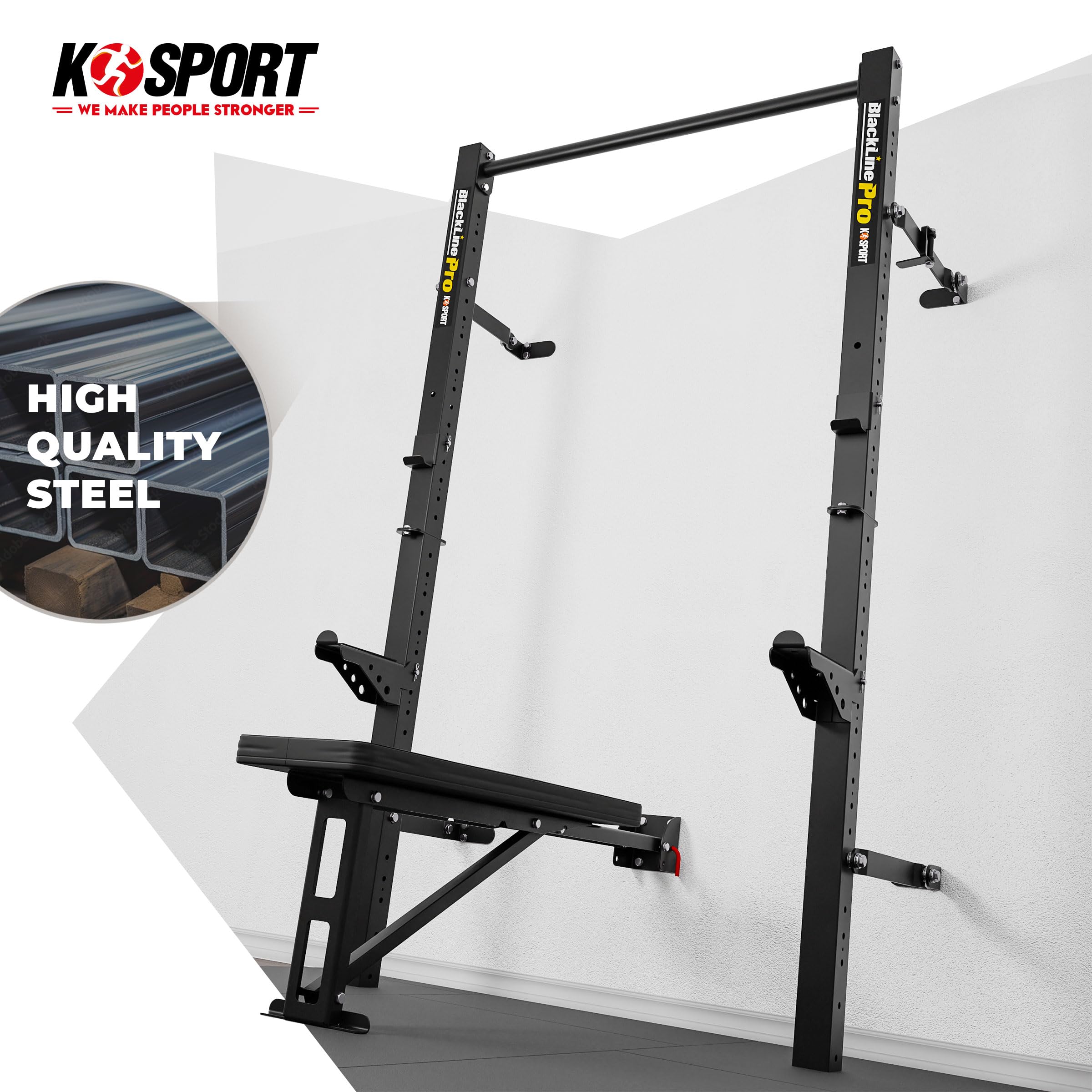K-Sport: * Black Line * Wall Rack con panca pieghevole | Wall Rack pieghevole fino a 350 kg | Premium bilanciere con panca pieghevole fino a 275 kg | Set completo per Homegym