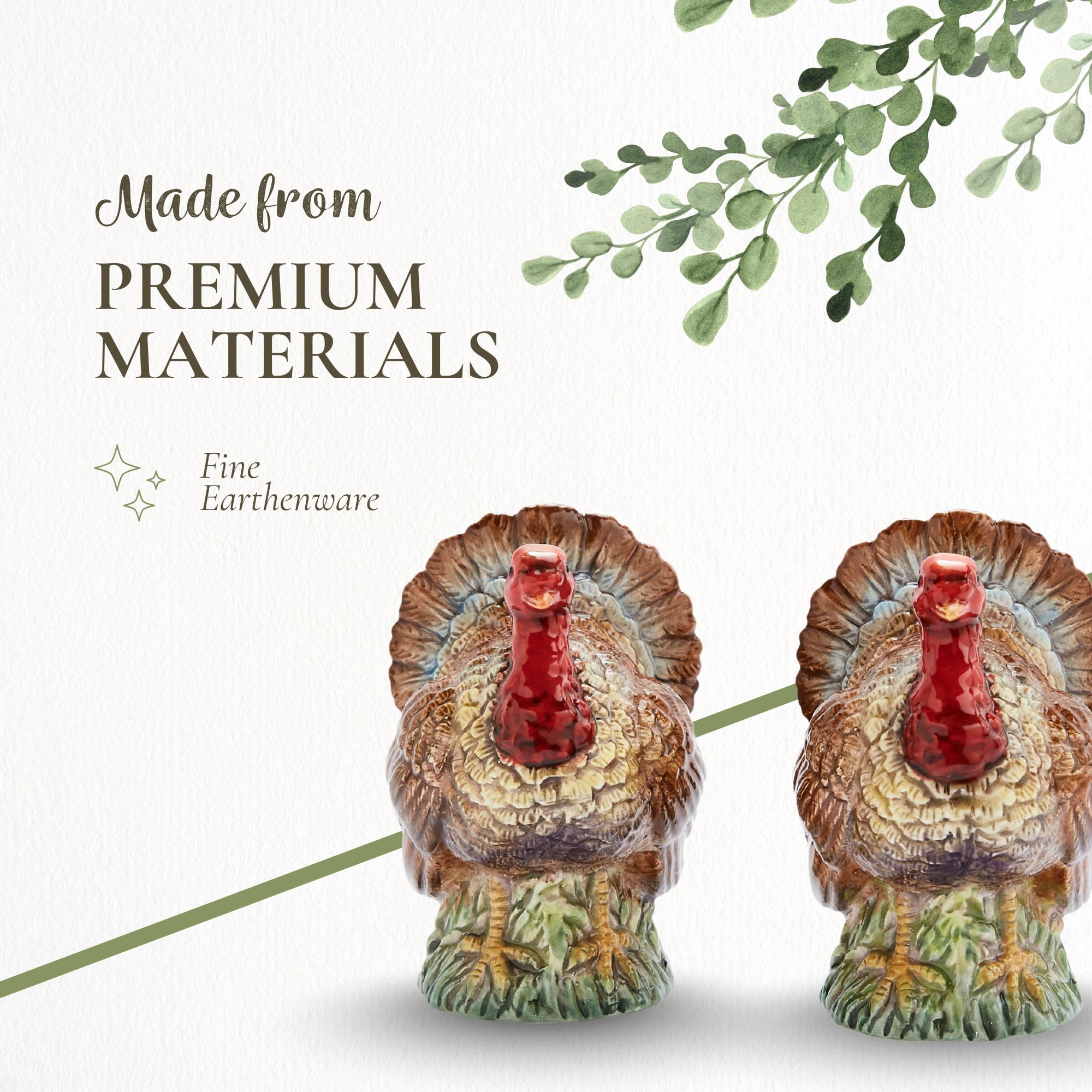 Spode Salero y pimentero en forma de pavo de 3.5 pulgadas, decoración de granja de cerámica dolomita para comedor formal, juego decorativo de sal y pimentero con tapones inferiores de fácil recarga,