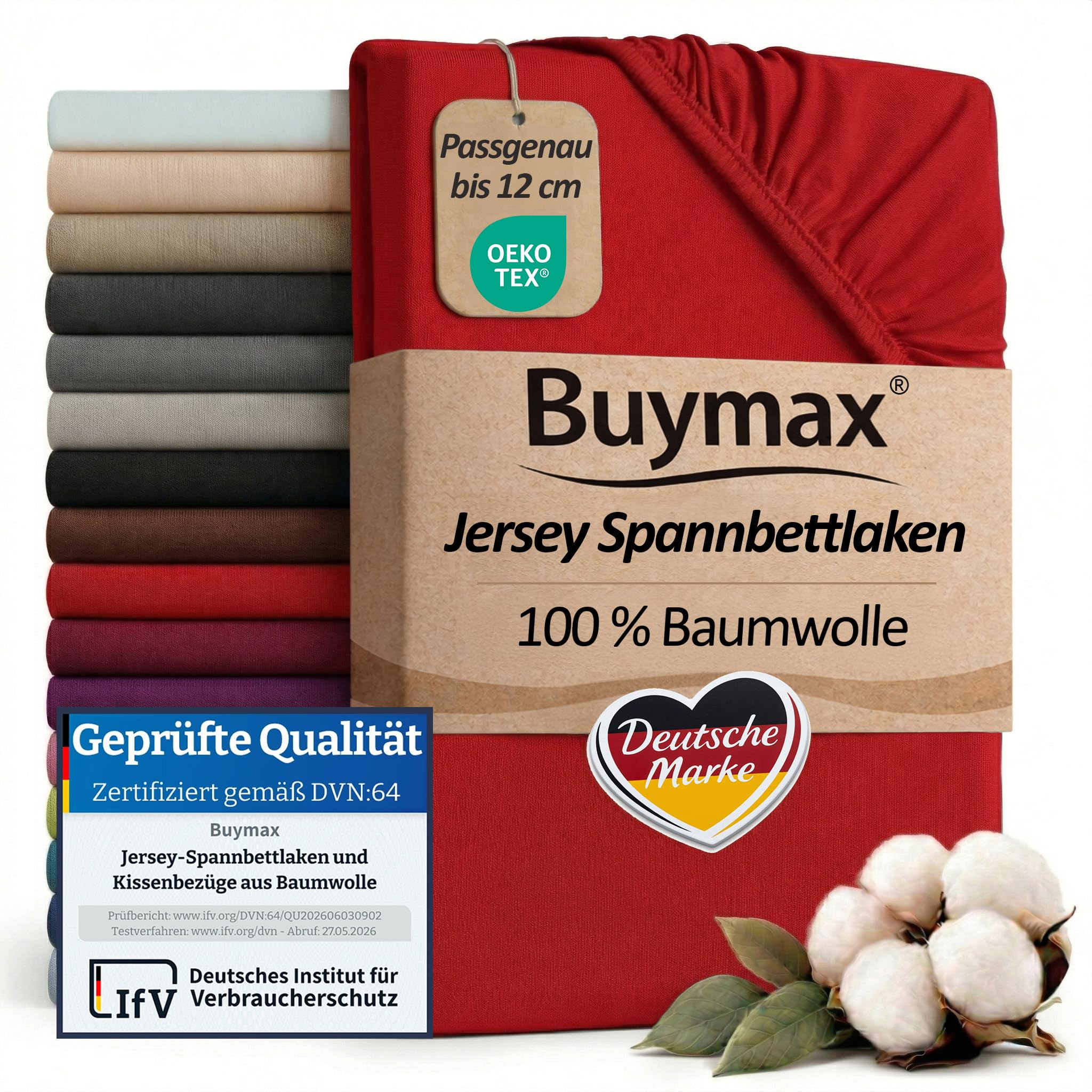 Buymax Topper Spannbettlaken 140x200 cm Spannbetttuch 100% Baumwolle Jersey für Matratzentopper bis 12 cm Matratzenhöhe Bettlaken für Boxspringbett Topper, Rot