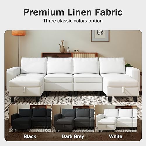 Miniatura 6 de Sofá modular seccional, sofá modular de 110 pulgadas con almacenamiento y respaldo ajustable, sofás seccionales convertibles de 6 asientos para sala