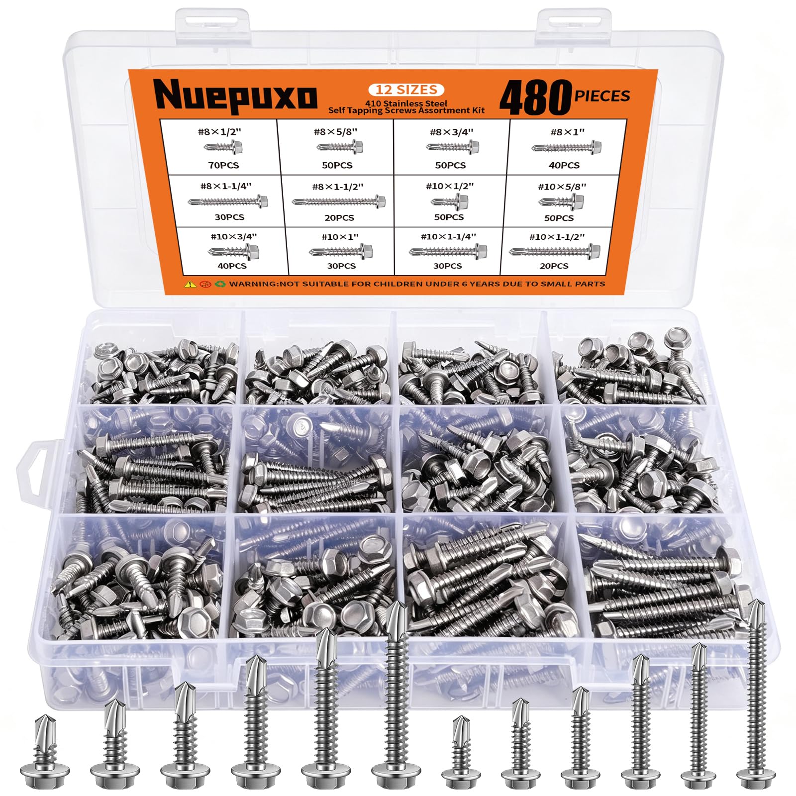 480 Sheet Metal Screws - Self Tapping, Stainless Steel -1