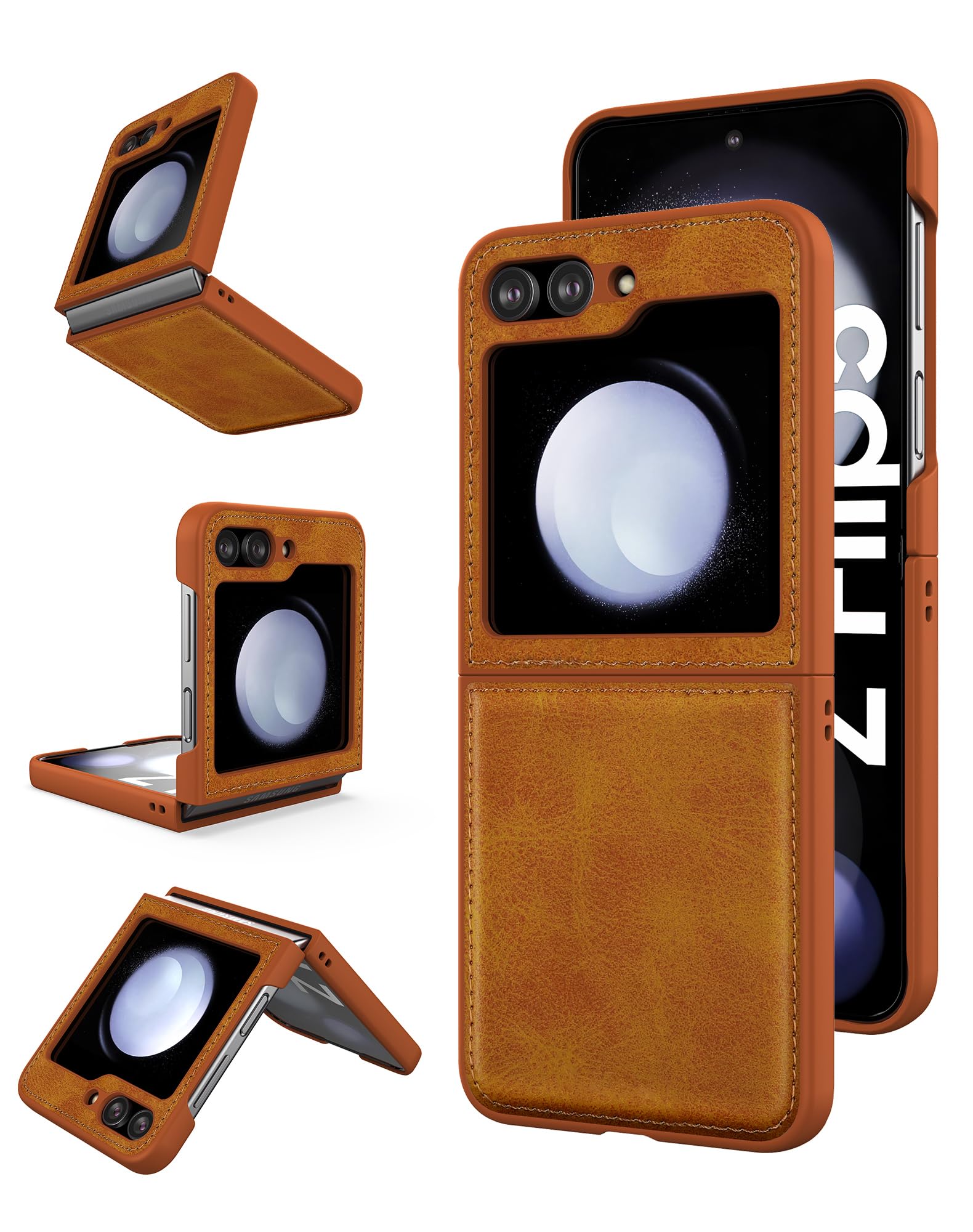 Foluu Samsung Galaxy Z Flip 5 5G Case,Galaxy Z Flip 5 Leather Case,PU Leather + Hard PC Shell Ultra Thin Slim Durable Protective Case Cover for Samsung Galaxy Z Flip5 5G 2023 (Yellow)