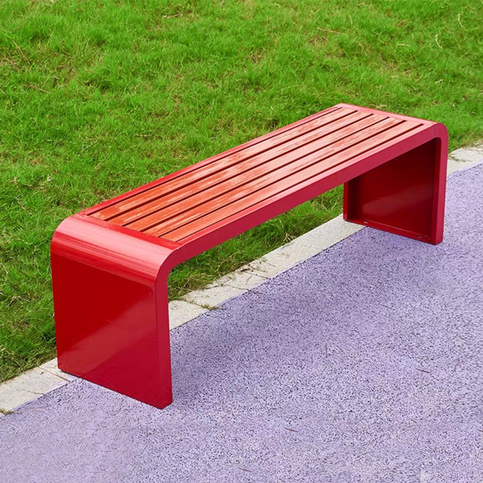 Banc d'extérieur en métal plastique bois sans dossier 99cm porche