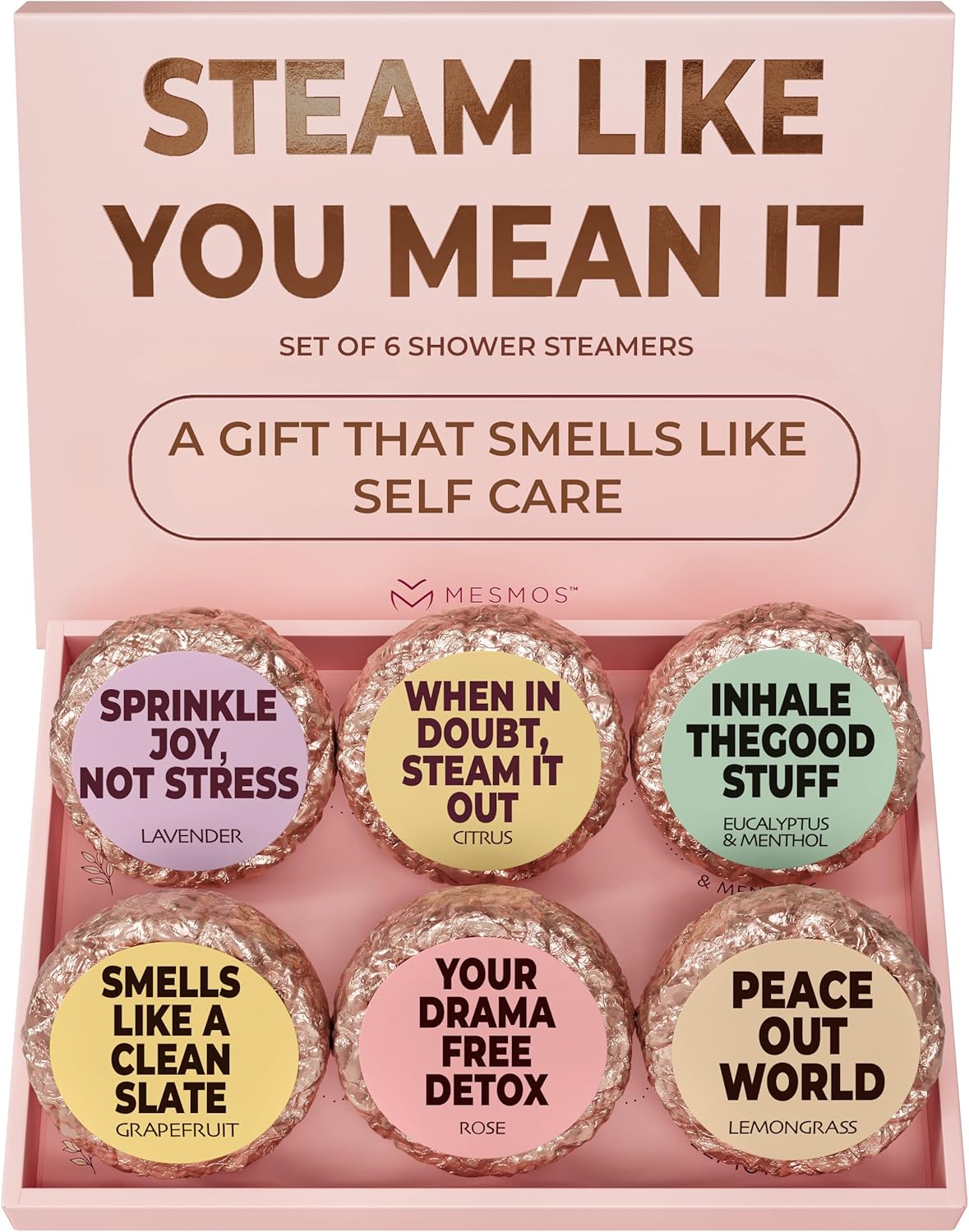 MESMOS 6 Assorted Shower Steamers Aromatherapy, Self Care Gifts for Women, Stress Relief Relaxation Spa Gifts, Spa Day Essentials Accessories, Self Care Set, Aromatherapy Shower Steamer for Women
