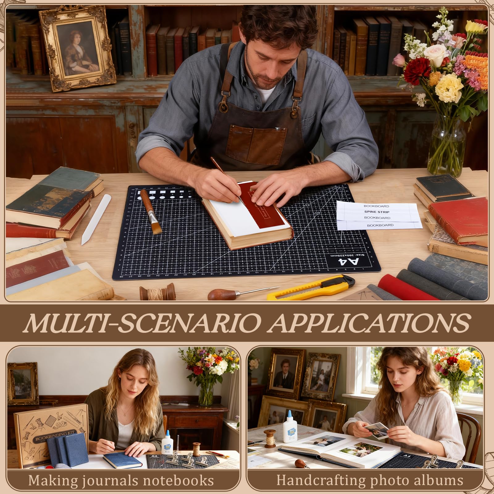 Kit per rilegare libri per principianti, 145 pezzi, per realizzare libri, materiali per rilegatura, con punteruolo in carta A5, strumenti completi di rilegatura con istruzioni e video tutorial per