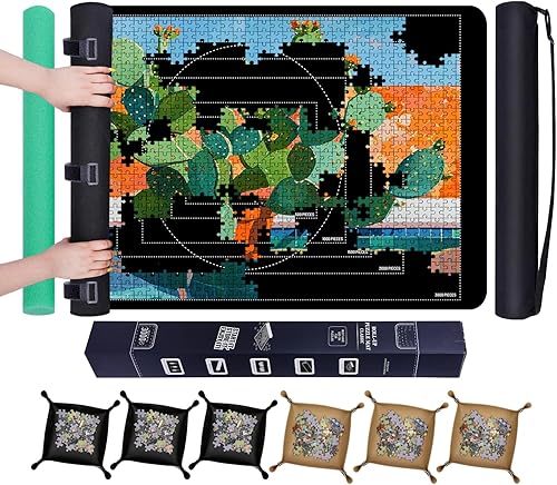 Tapete enrollable para rompecabezas de 53 x 35 pulgadas, parte inferior de goma antideslizante y parte superior lisa, portátil hasta 3000 piezas con