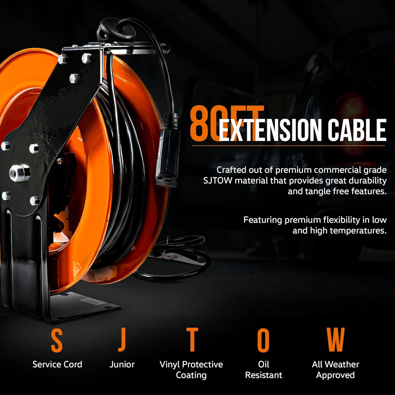 SuperHandy Extension Cord Reel Retractable 12AWG x 80' F & Leaf Mulcher Shredder Electric Green and Waste Management Heavy Duty [Bundle deal]