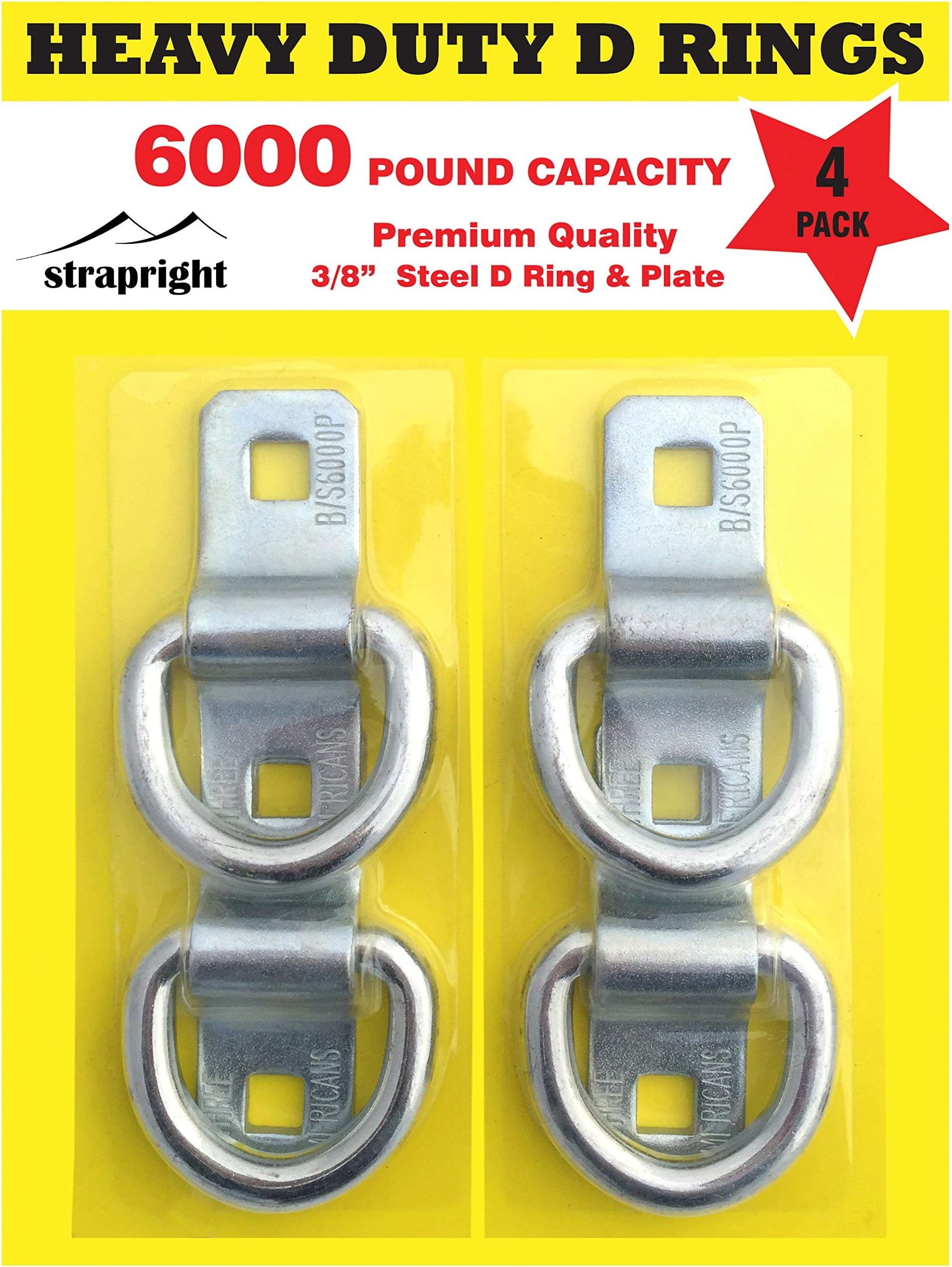 Strapright- Heavy Duty D Ring Tie Down, Pack of 4, Premium Anchor Lashing D Rings with Mounting Bracket Plate for Large Loads | Heavy Duty Forged Steel