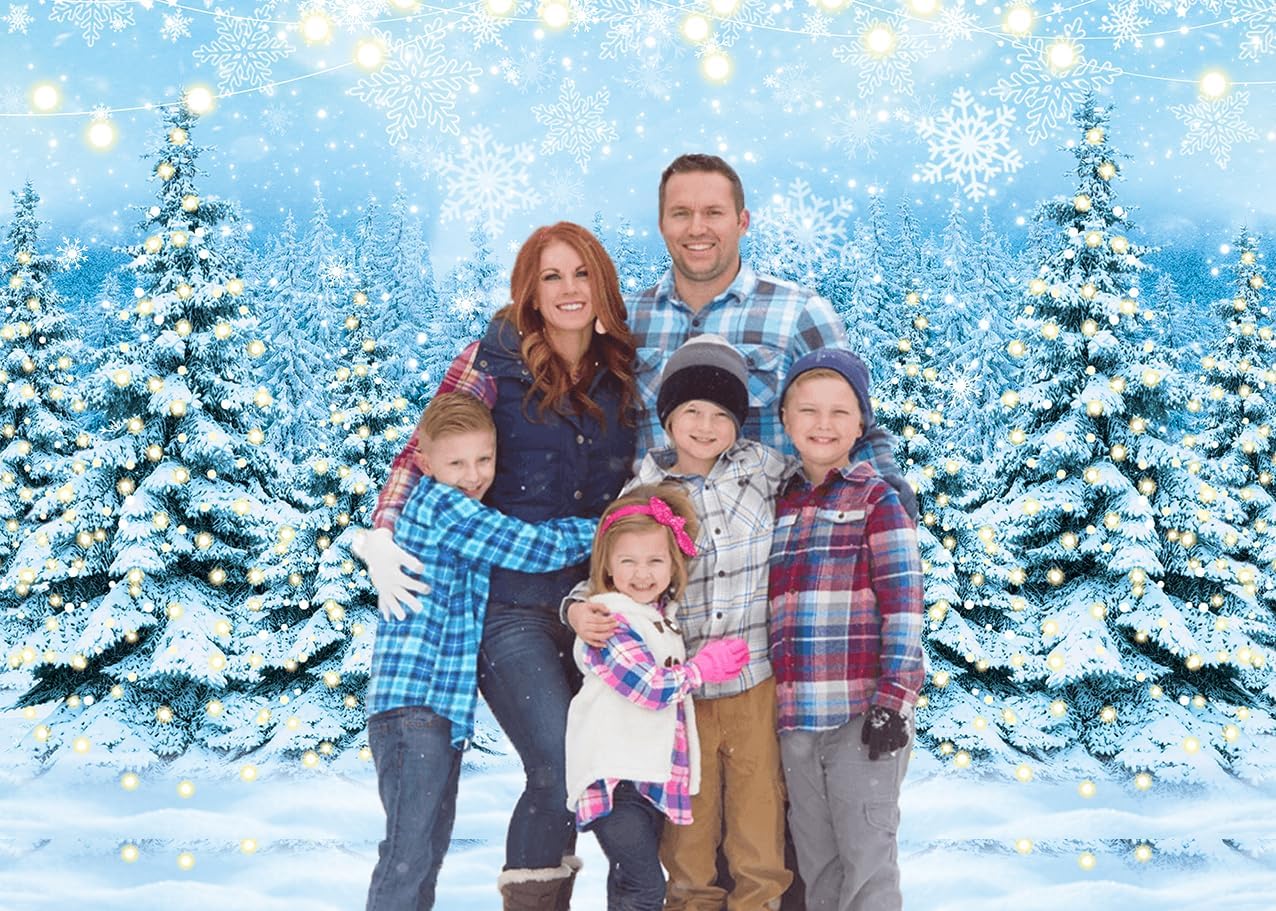 Winter Forest Backdrop North Pole Photography Background Winter Wonderland Snowflake Pine Tree Fairytale Forest Banner for Christmas Family Holiday Party Decoration Supplies (82x59 inch (7x5FT))