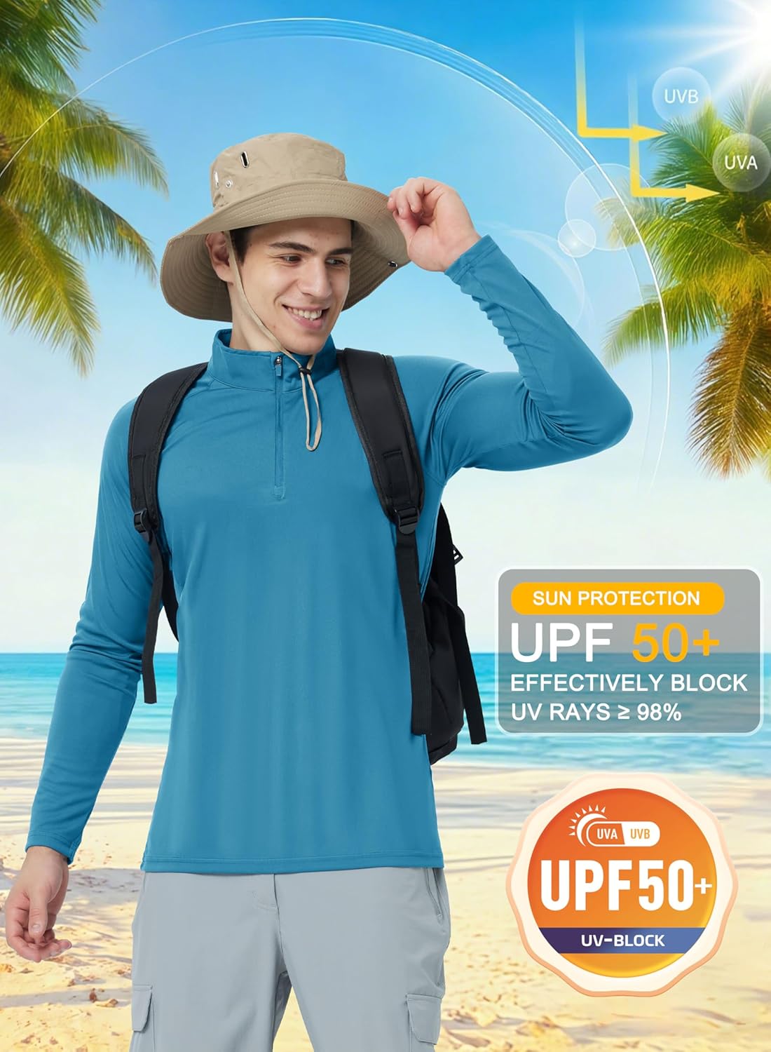 CRYSULLY Men's Long Sleeve 1/4 Zip Shirts Sun Protection Pullover UPF 50+ Rash Guard Running Lightweight T Shirt - Image 3