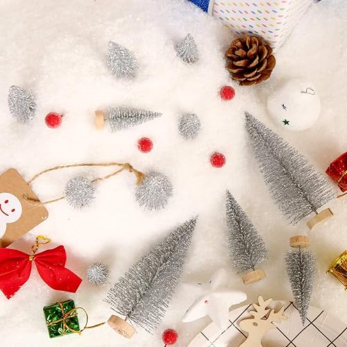 Miniatura 7 de SATINIOR 60 piezas de mini árbol de Navidad artificiales de sisal árboles de nieve, cepillo para botellas, árboles de Navidad, adornos de pinos