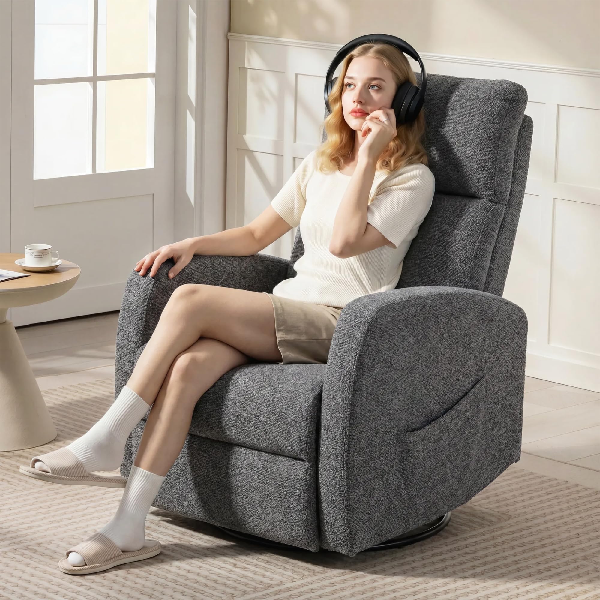 HOMCOM Relaxsessel Fernsehsessel Wärme und Vibrationsmassage Dunkelgrau | Drehbarer Massagesessel, Liegefunktion, Wippfunktion, Seitentasche, TV-Sessel mit Chenille-Optik, für Wohnzimmer