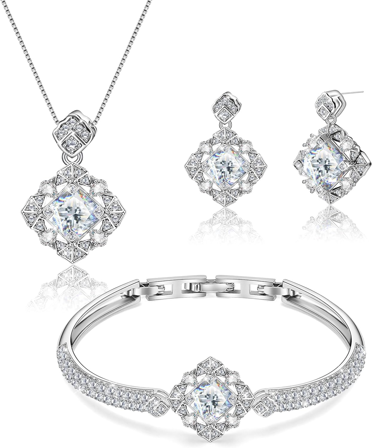 Blissful Angel Womens Jewelry Set Bracelet Necklace and Earrings Sets Crystal Jewelry Set For Wife Girlfriend Or Mothers Idea Gift For Special Women in Life (White)