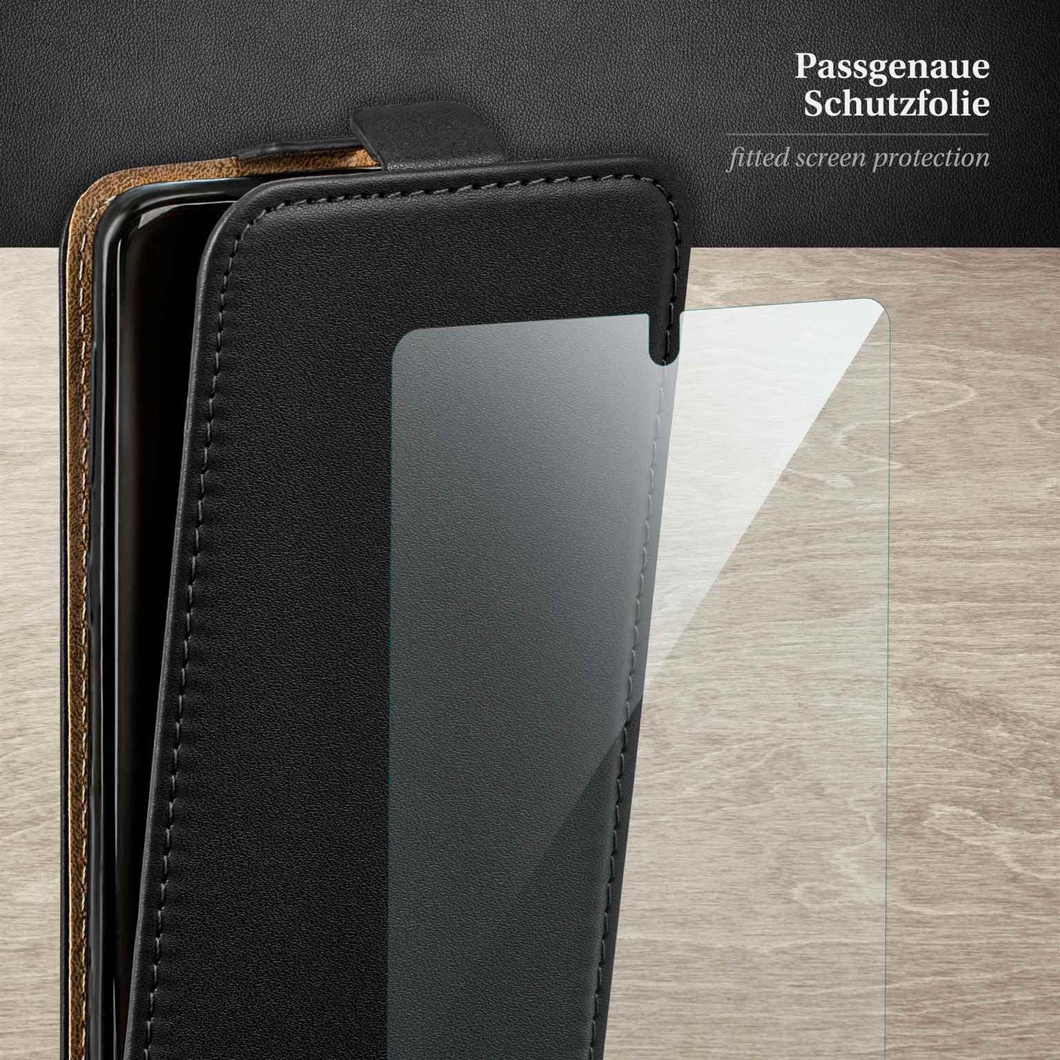 moex Custodia 4 in 1 per Samsung Galaxy S25 Ultra con 3 pellicole protettive, protezione completa a 360°, flip case + pellicola FlexProtect, in pelle PU, nero