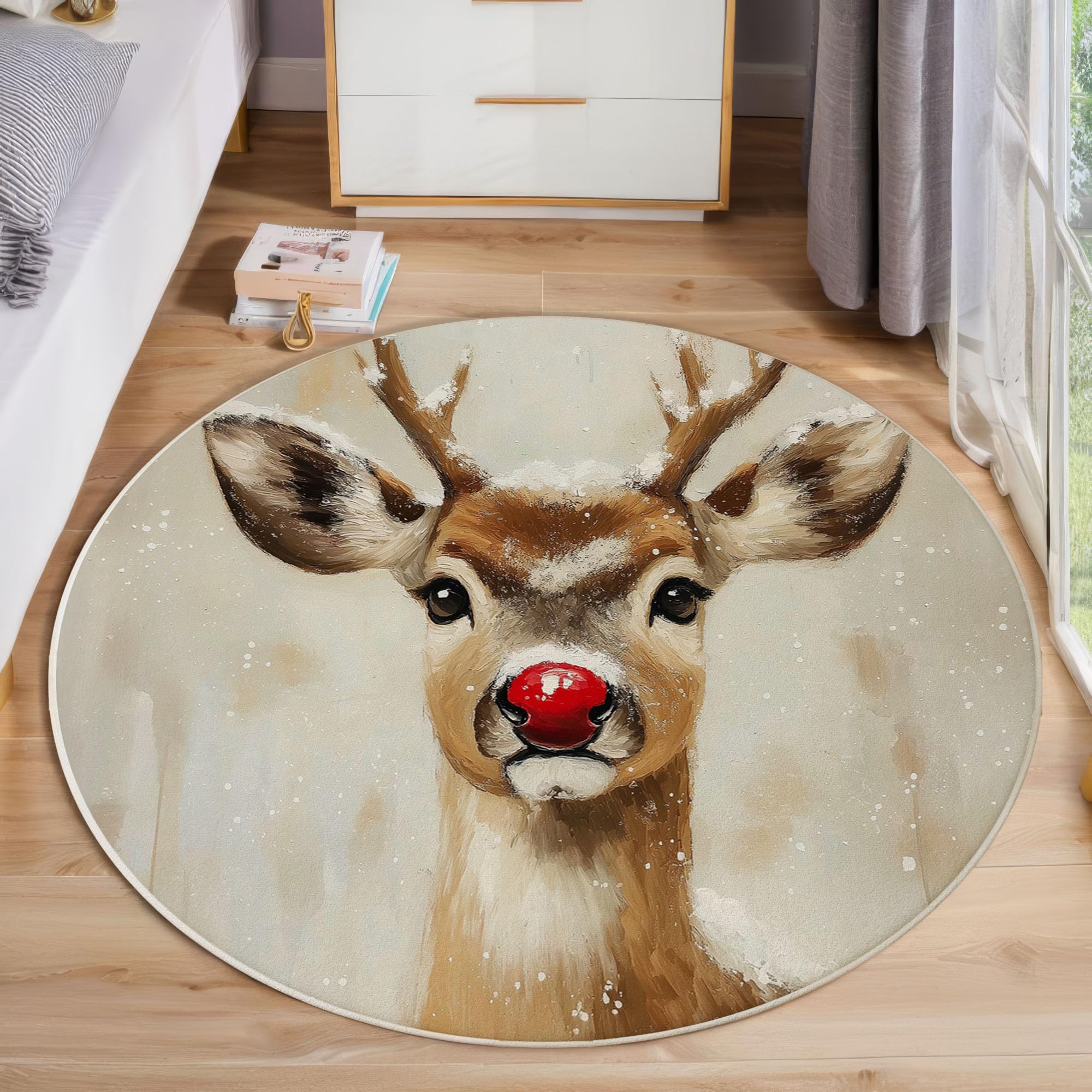Tapis renne au nez rouge de Noël kaki 60 cm pour salon et chambre