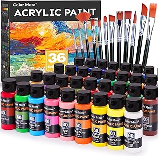 Sponsored Ad - Acrylic Paint Set 36 Colors(2oz /60ml) with 12 Brushes,Rich Pigmented, Premium Acrylic Paints for Canvas Wo...