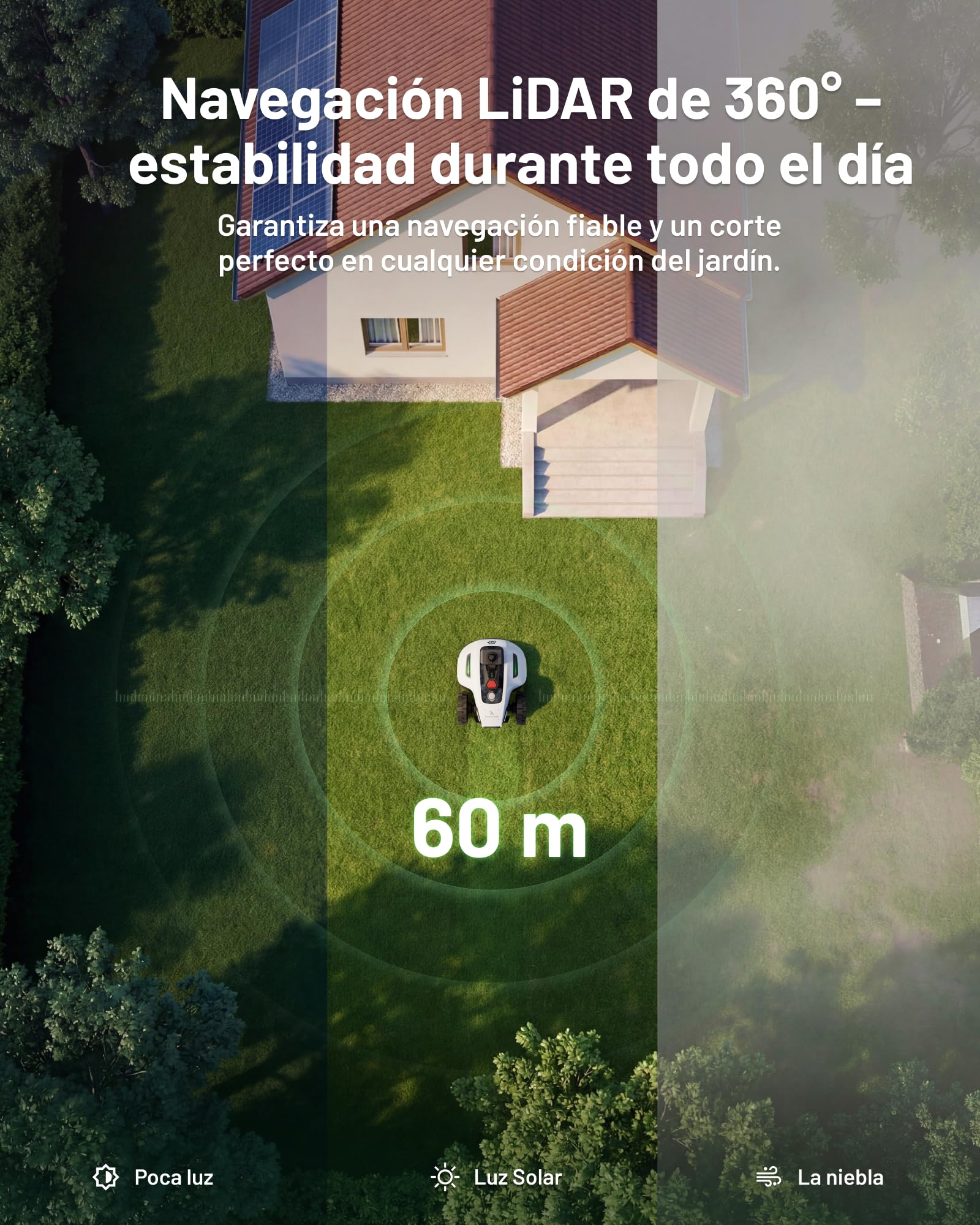 MAMMOTION YUKA Mini 2 800 LiDAR Robot Cortacésped sin Cable Perimetral, LiDAR de 360° con Visión por IA, hasta 800㎡, Sin Señal Perdida, Sin RTK