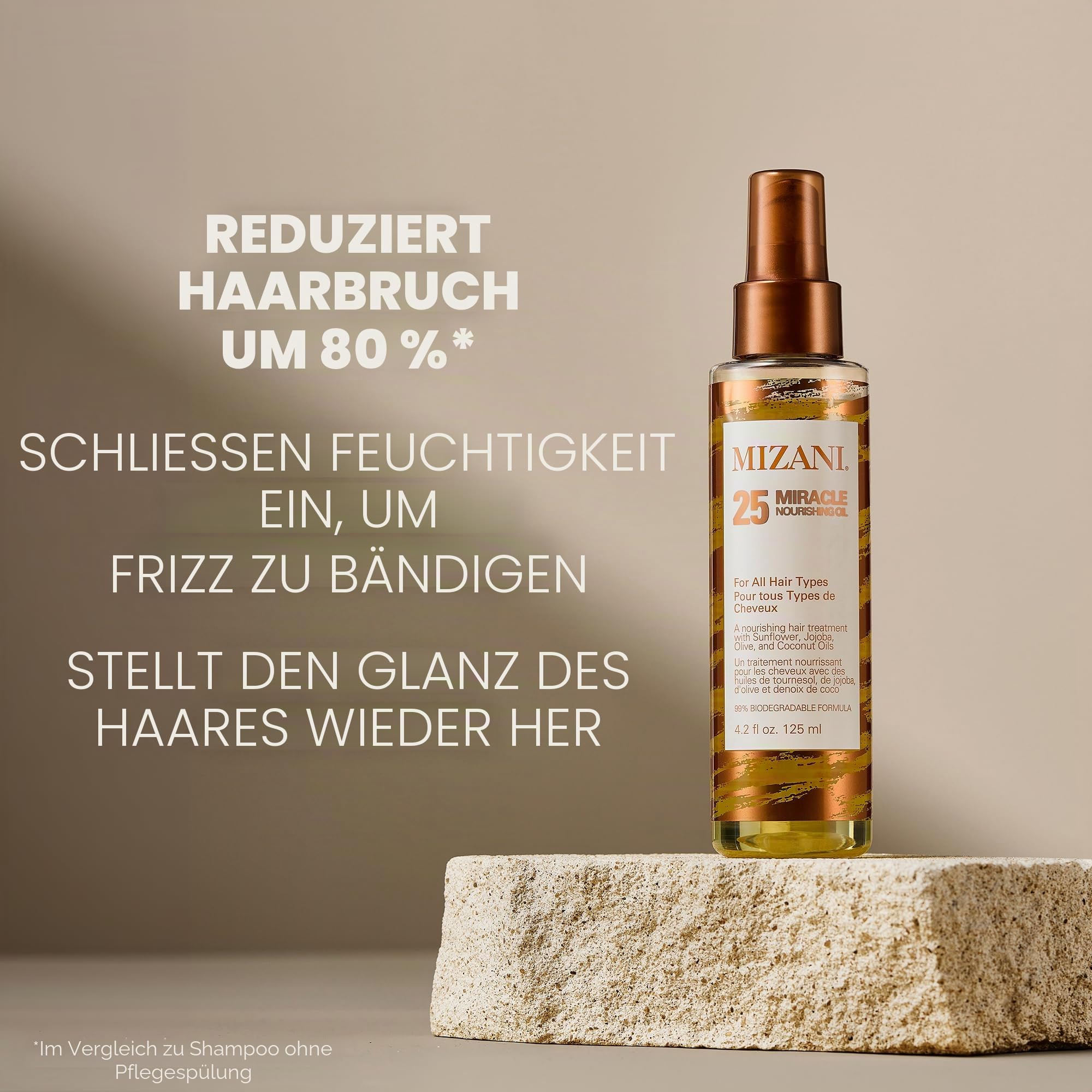 Mizani Nourishing Hair Oil, For All Hair Types, Moisturising and Softening Hair Treatment, Infused with Coconut and Jojoba Oil, 25 Miracle Nourishing Hair Oil, 125ml