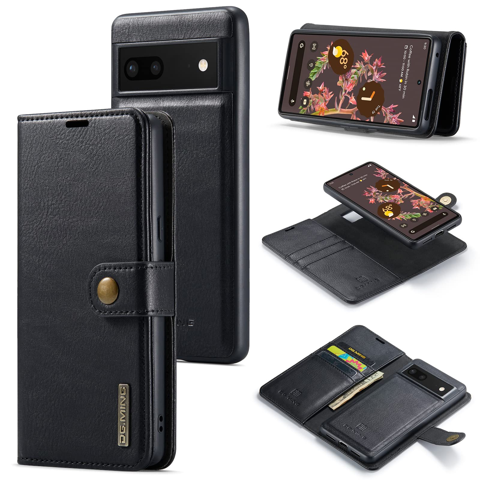 Custodia Pelle per Google Pixel 8 PRO/Pixel 8, 2 in 1 Sottile Magnetica Flip Staffa Retro Business Portafoglio Cover con Slot per Schede,Marrone,Pixel 8