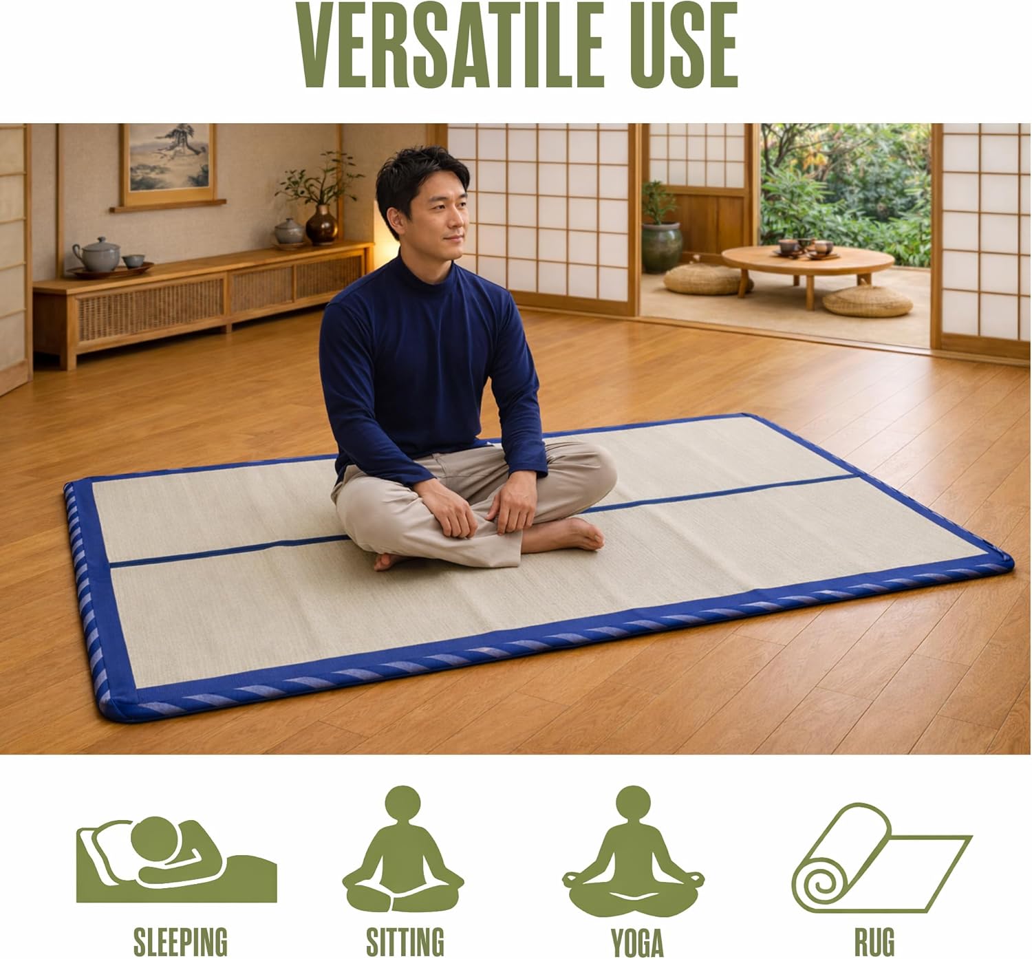 Houseables Tatami Mat, Tatami Mattress, Japanese Sleeping Mat, Full Size, 78x59, Rollup, Japanese Floor Mattress, Bamboo Sleeping Rug, Kotatsu Floor Bed, Futon, Goza, Traditional, Rush Grass, Portable