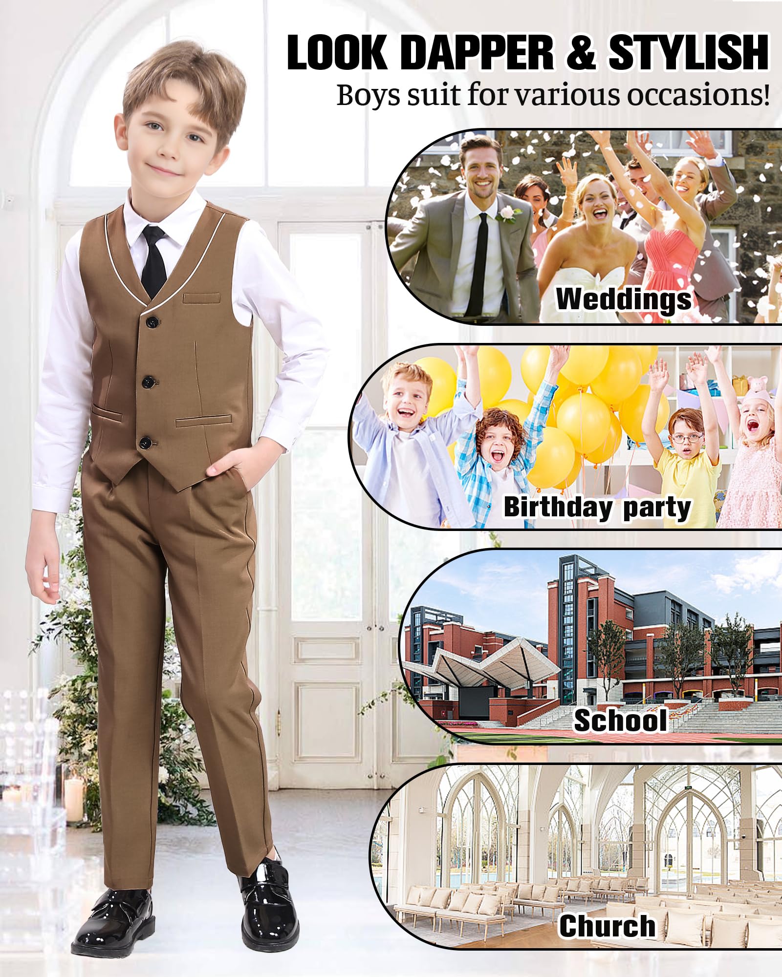 LOLANTA Costume 4 Pièces pour Garçon avec Gilet et Pantalon, Tenue de Cérémonie Mariage, Baptême & Anniversaire pour Enfant, Ensemble Habit Habillé 2-14 Ans